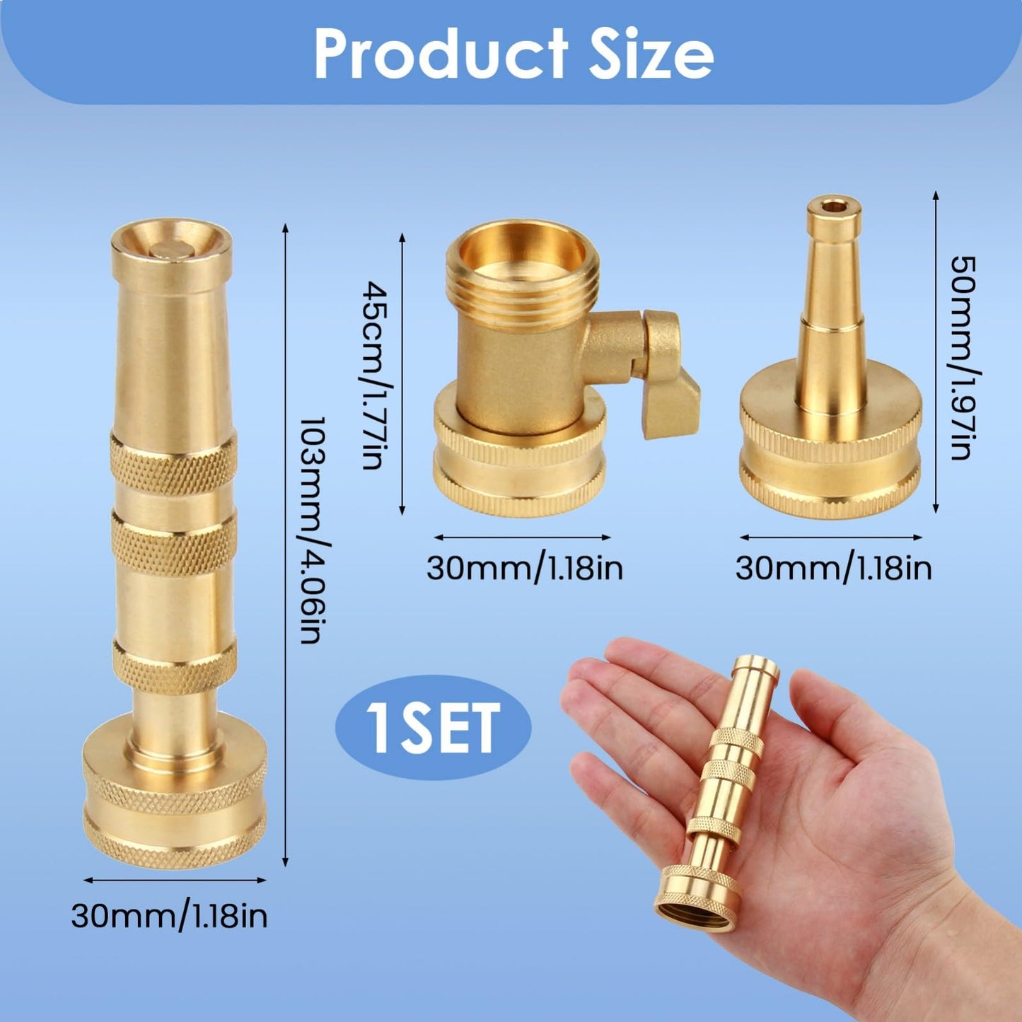 ENNSOO High Pressure Hose Nozzle, Heavy-Duty Brass Adjustable Twist Hose Nozzle with On-Off Valve, Water Hose Sprayer Nozzle with 3/4" GHT Connector for Garden(3 Pack）