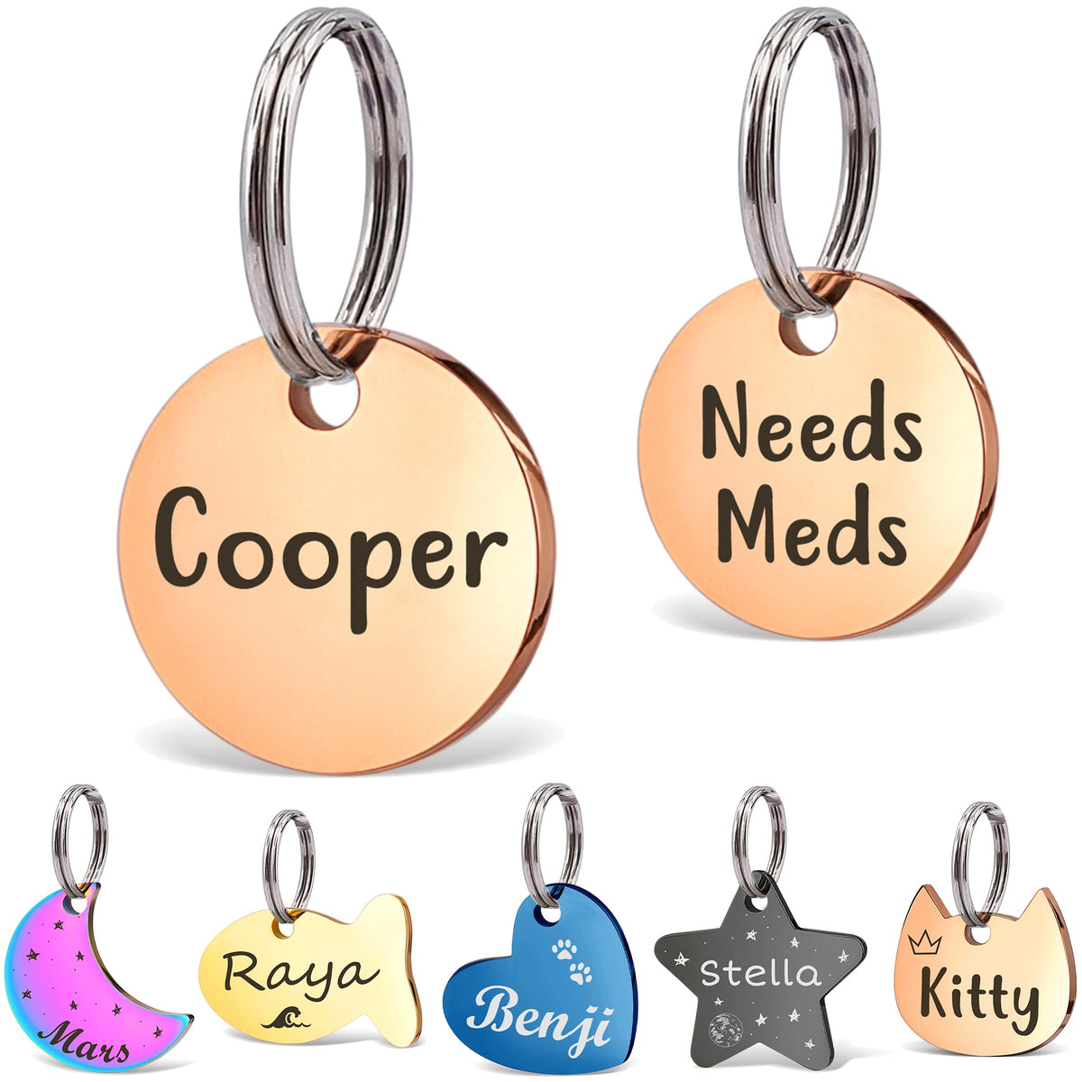 Anavia Small Size Dog Cat ID Tags, Small/XS Personalized Color Plated Stainless Steel Puppy Kitten Name Tags, Customized Engraved Nameplate Pet Collar Tag (Blue, Star)