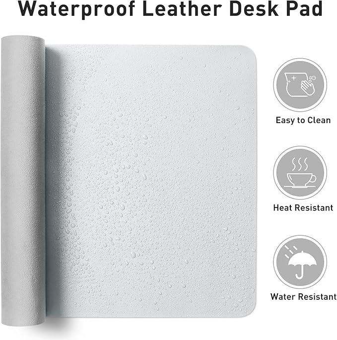 Aothia Leather Desk Pad Protector, Large Mouse Pad, Office Mat, Non-Slip PU Leather Blotter, Laptop Desk Pad, Waterproof Writing Pad for Office and Home (Barely Grey, 23.6" x 13.7")