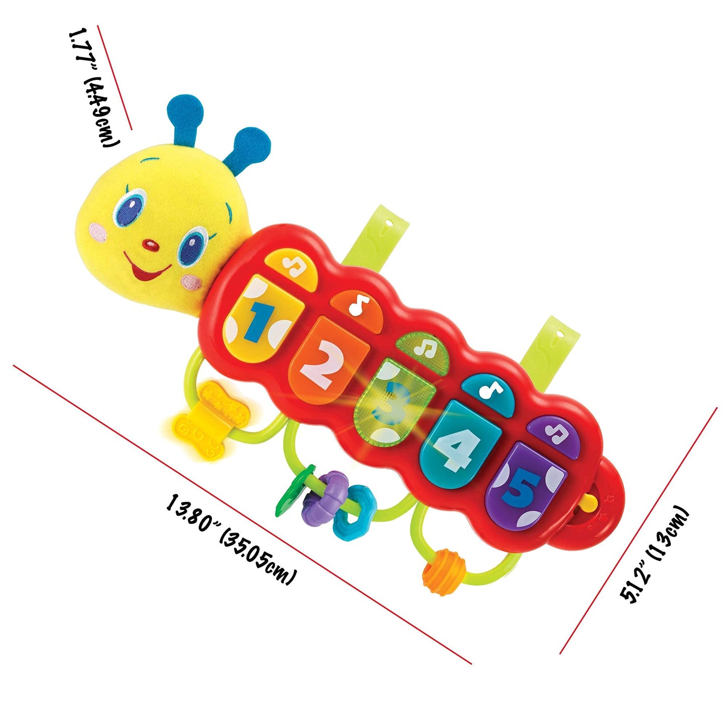 KiddoLab Lira Baby Musical Toy with Lights & Music – Interactive Caterpillar Spinner & Stacking Rings for Infants 3+ Months – Soft Stuffed Animal Head for Sensory Play