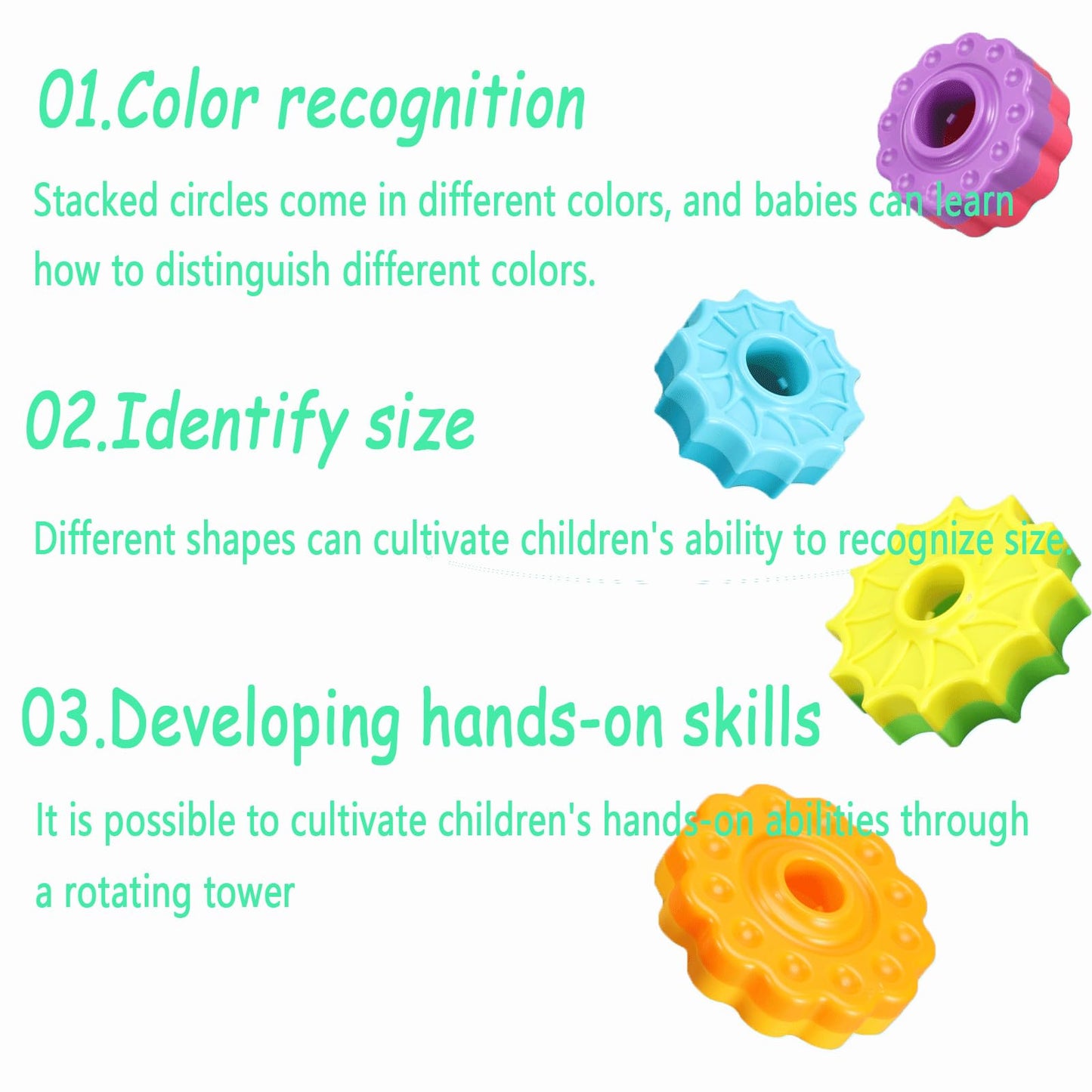 Baby Spinning Stacking Toys, Spin ABS Plastic and Color Rainbow Design Ring Stacker Baby Toys 6 to 12 Months Montessori Educational Learning Autism Sensory for Boys and Girls