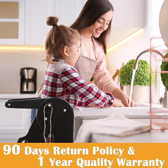 FUNLIO Foldable Kitchen Step Stool for Kids 2-6 Years, Montessori Step Stool, 3-Level Height Adjustable Standing Tower, Easy to Assemble, CPC & CE,Black