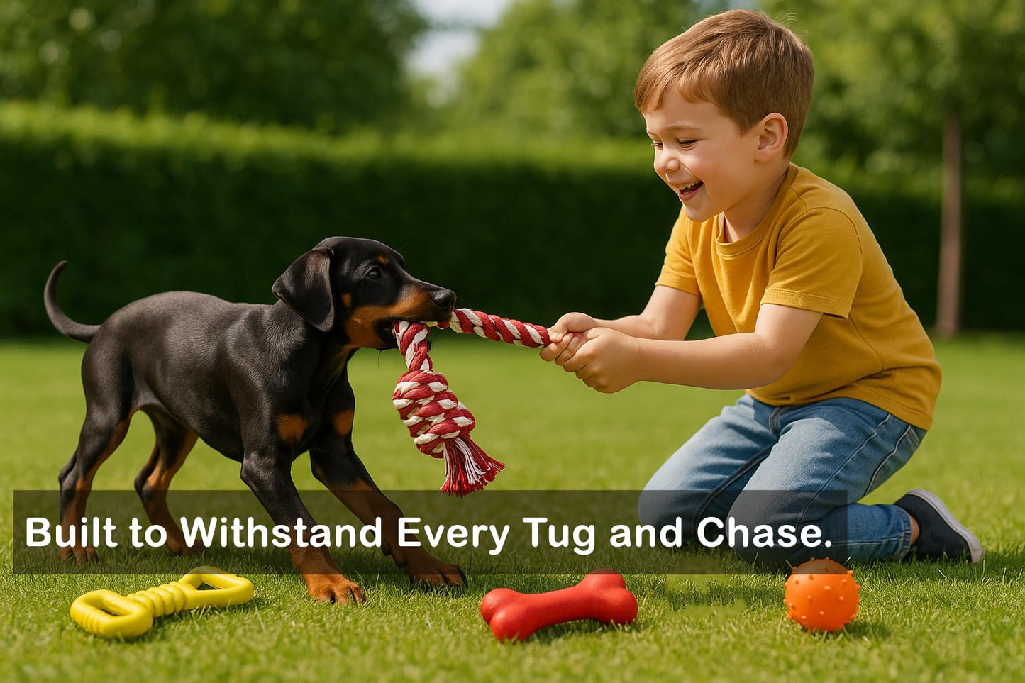 Jalousie Chew Toy Natural Rubber chew Toy for Interactive Play Toy Ball Rope Rubber Value Set for Small to Medium Breed Dog mutt Puppy
