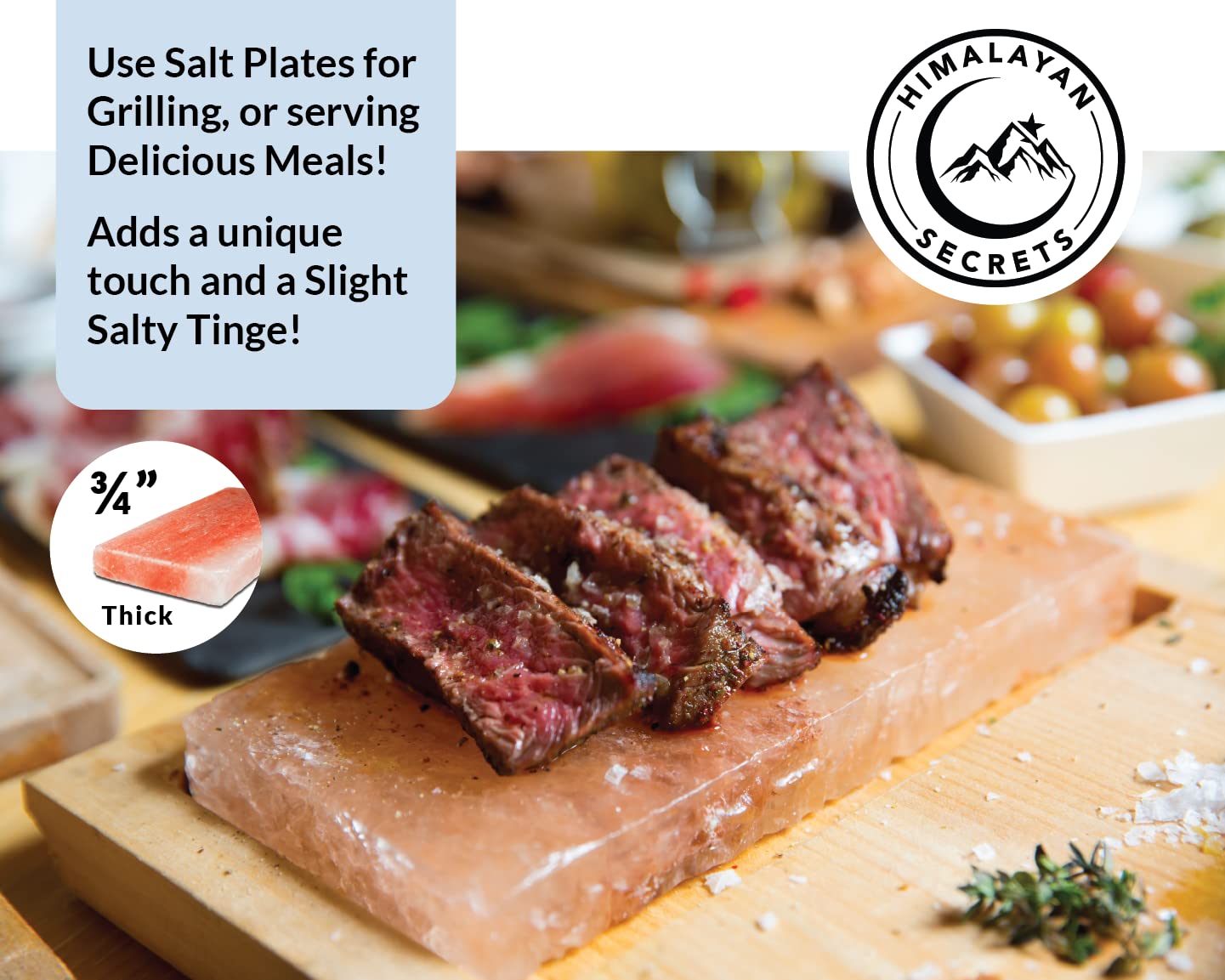 Himalayan Secrets® Salt Tiles | 8"x4"x0.75" | 6-Pack of 3/4 Inch Thick Salt Plates | Use for Grilling, Serving or Decor