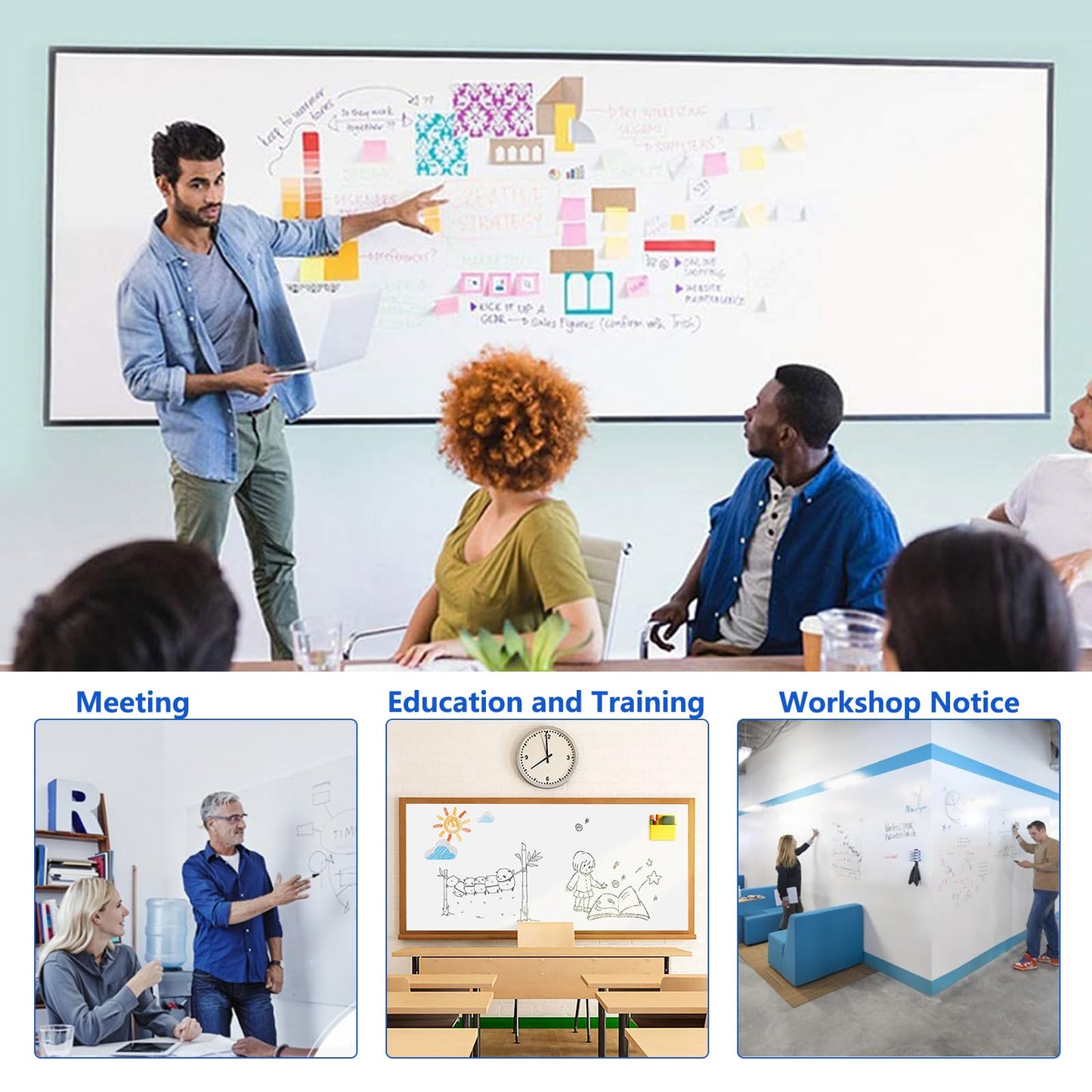 Self-Adhesive Dry Erase Whiteboard Sticker, 39.37" x 19.69" Magnetic Receptive White Board Wall Film, No Ghosting, Easy Write & Clean | Peel & Stick for Office, Home & Classroom,Incl. Accessories