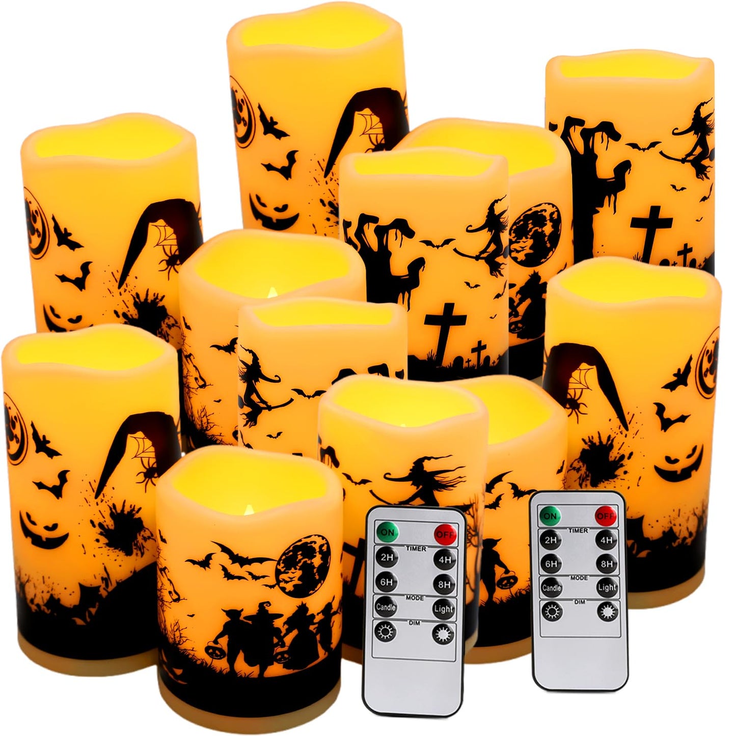 CLTNIKET 12-Pack Halloween Ink Painting Large Electronic Waxes with Remote Control, Flameless LED Candles for Halloween Spooky, Halloween Ambient Sense Artifacts.