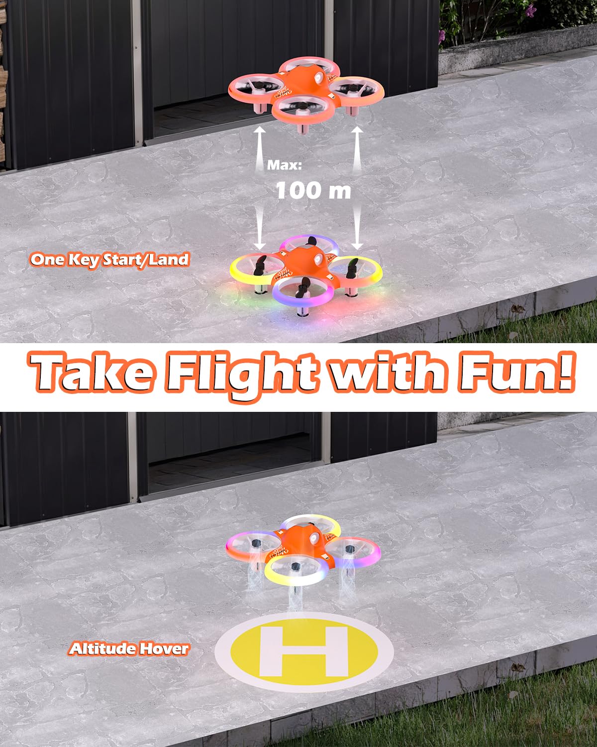 Drone for Kids with Colorful Light, Mini Indoor RC Drone Quadcopter Toy with 360 Flip, Altitude-Hover, Self-Rotation, 3 Speed Modes, 2 Batteries for Boys Girls and Beginners