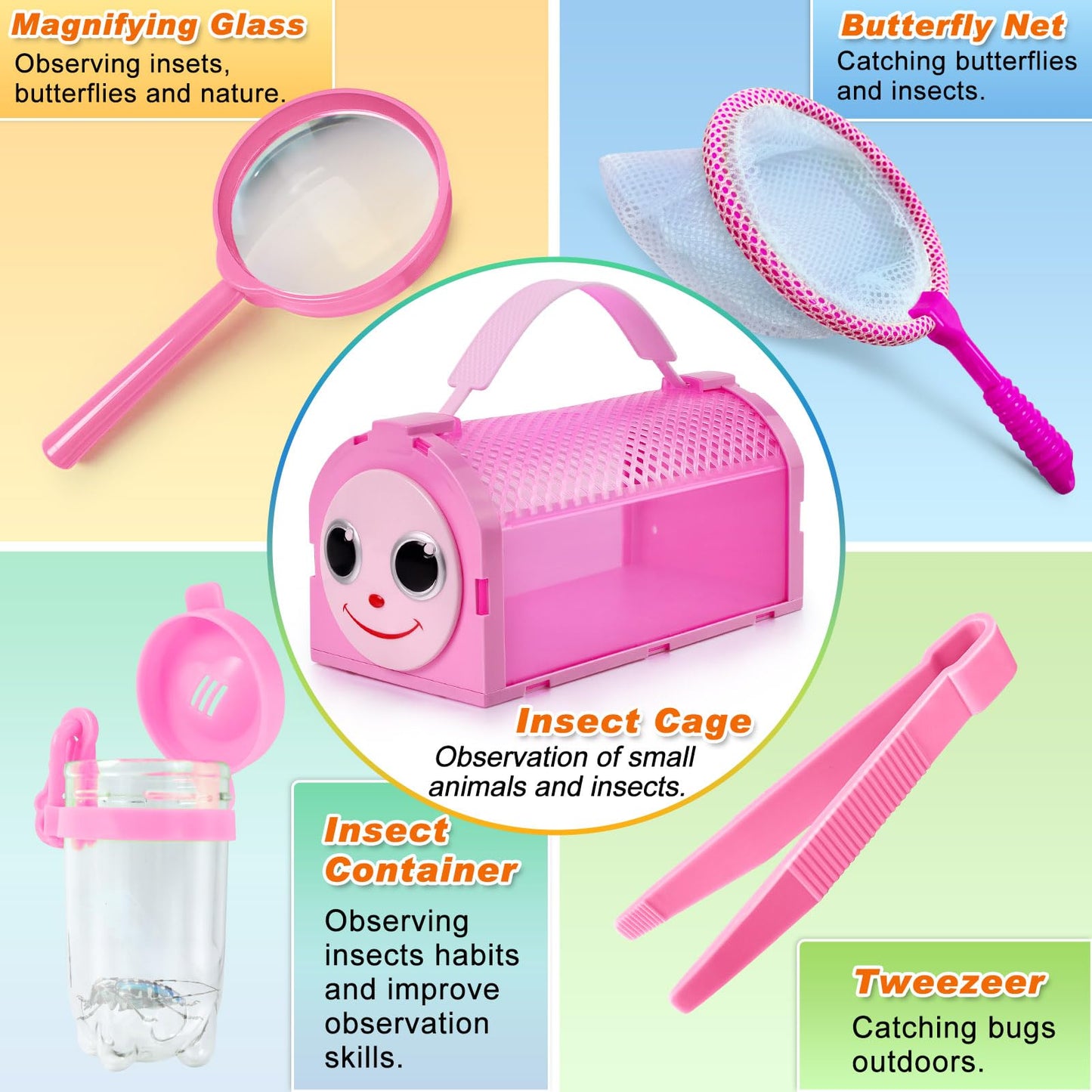 Bug Catcher Kit & Outdoor Explorer Kit for Kids, 10 Pcs Bug Catching Kit with Toy Cage, Backpack, Flashlight, Manifying Glass, Toy Net, Outdoor Exploration Toys Gift for Boys Girls 3-12