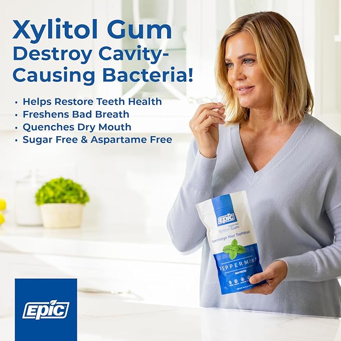 Epic 100% Xylitol Cinnamon Chewing Gum - Sugar Free, Aspartame Free Dental Gum - Supports Oral Health & Fresh Breath - 50 Pieces
