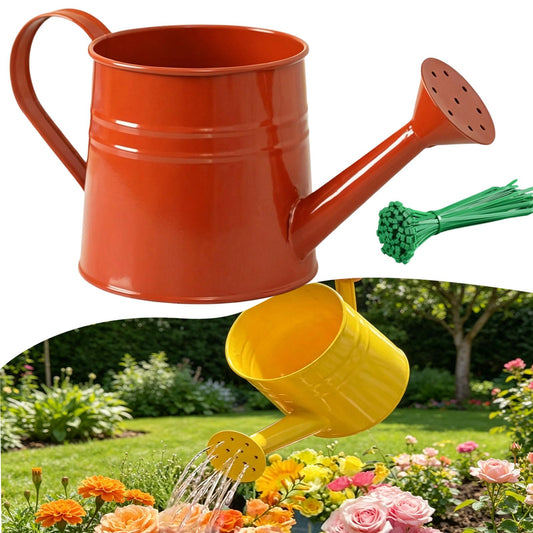 1 Gallon Metal Watering Can, Galvanized Steel White Watering Can Metal, Leak-Proof Vintage Flowers Sprinkling Pot, Long Spout Garden Irrigation Tool for Indoor Outdoor Plants (Brown)