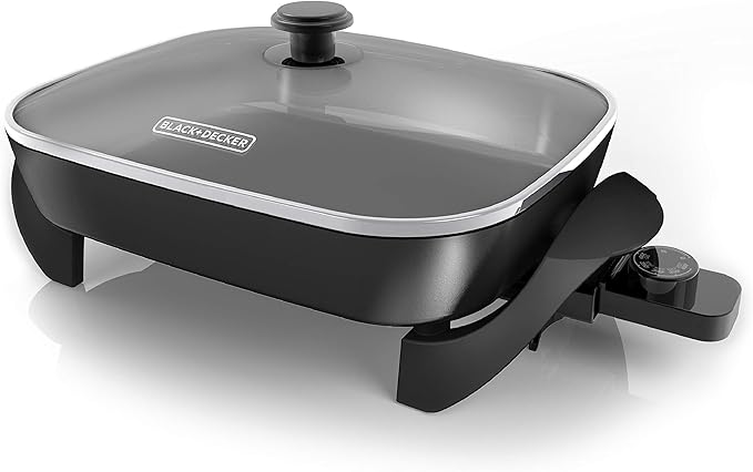 BLACK+DECKER Electric Skillet, Variable Temperature Control, Nonstick Cooking Surface, Dishwasher Safe, Tempered Glass Lid, 12"x15"