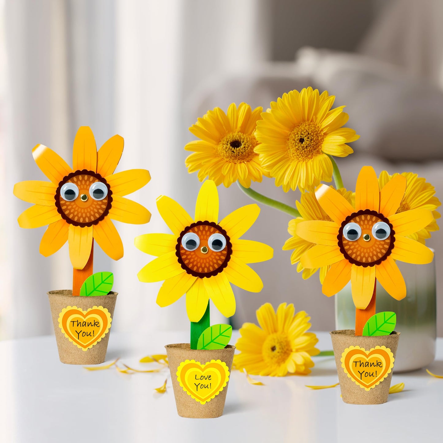 WATINC Mother’s Day Foldable Flower Paper Pot Craft Kits - 24 Packs Make Your Standing Flowers Gift Crafts Decorations, Fun DIY Spring Decor Home School Classroom Art Activities for Mom (Flower)