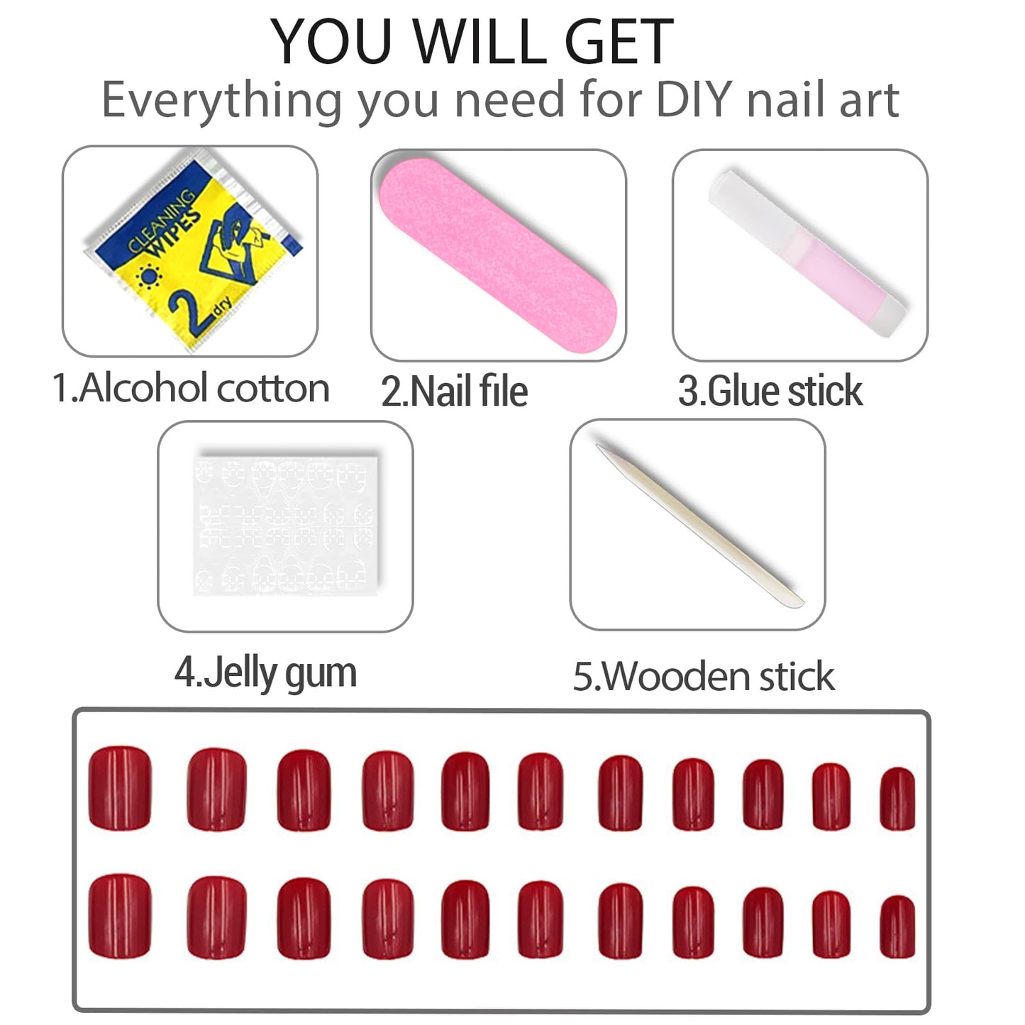 WAFOLOZE Short Square Press On Nails - Red Press On Nails Short Fake Nails with Nail Glue, Artificial Nails 16 Sizes - 32Pcs Reusable Soft Gel False Nails Tips Kit,Stick On Nails for Women