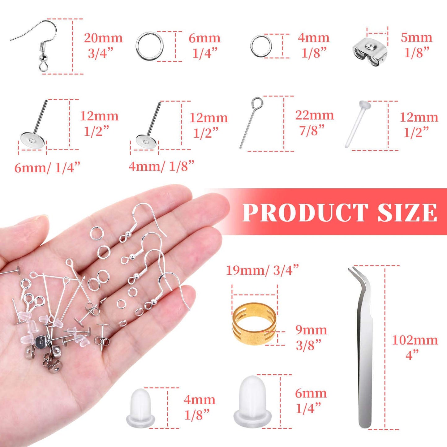 Thrilez 3080Pcs Earring Supplies Kit - Includes Hooks, Backs, Rings, Pins, Posts and Tools for Making and Repairing