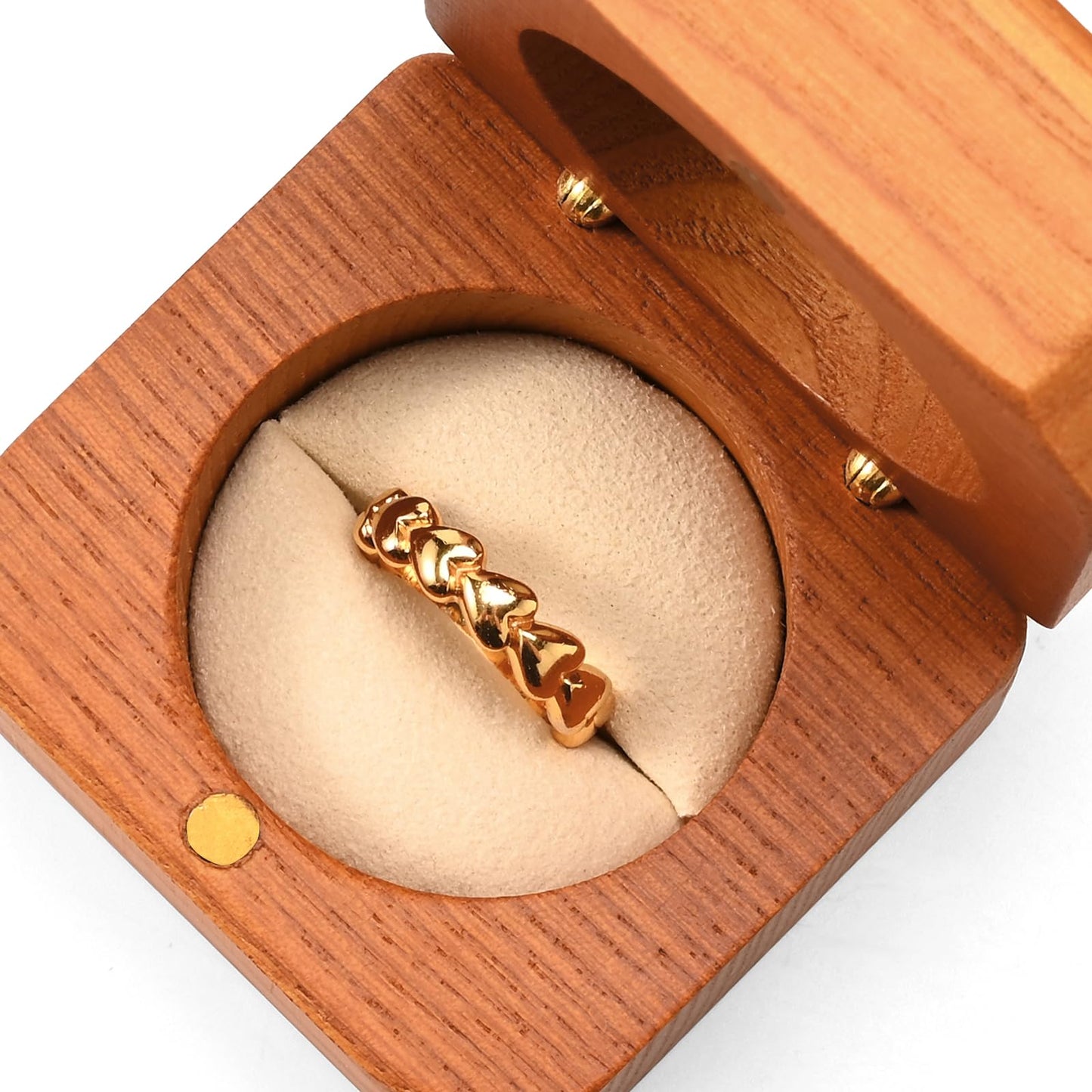 Woodten Jewelry Engagement Proposal Ring Box Solid Wood Single Octagonal Ring Box for Proposal, Wedding(Beige)