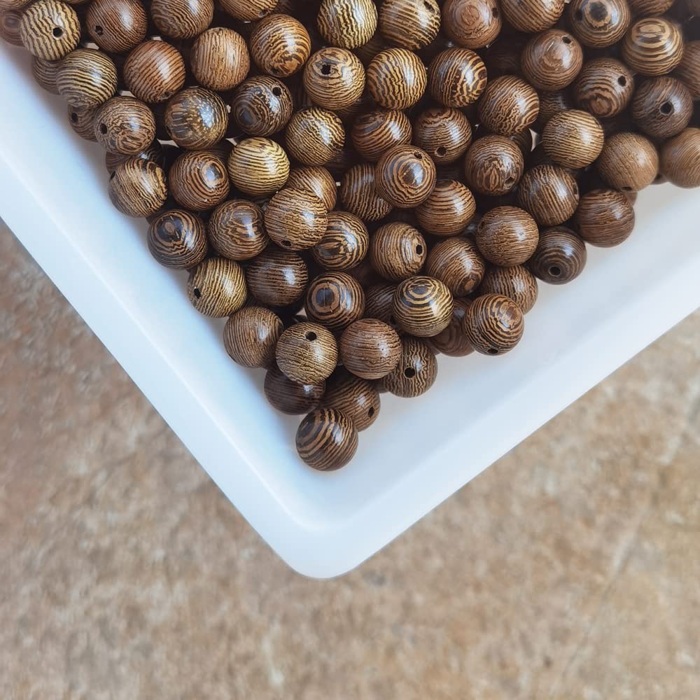 INSPIRELLE 1200pcs 6mm Dark Brown Wooden Beads Undyed Natural Stripe Round Wood Loose Craft Beads for Bracelets and Jewelry Making