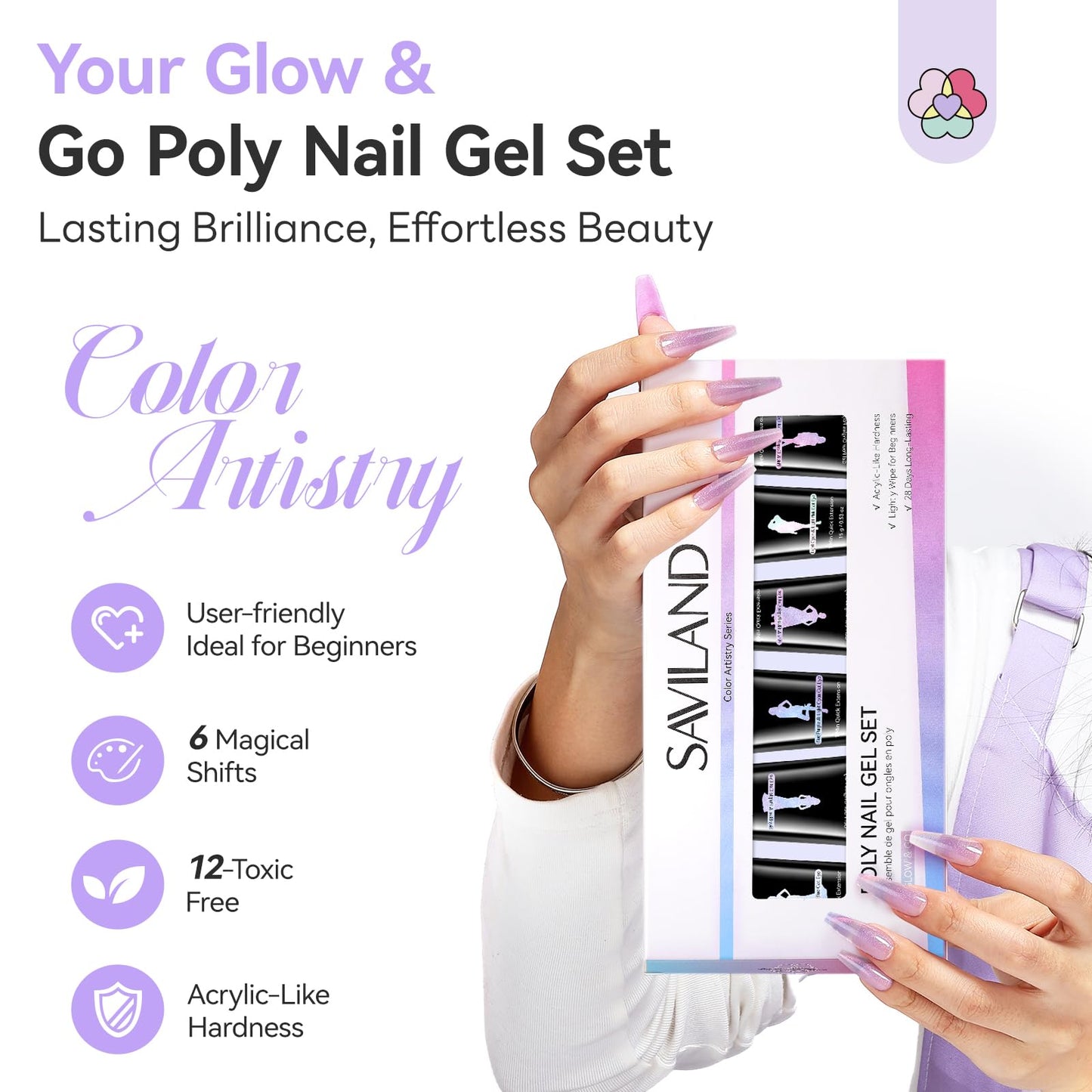 SAVILAND Hema-Free Poly Gel: Fast & Easy Poly Extension Gel Nail Kit 6 Colors with Cat Eye Effect, 28-Day Lasting Nourishing with Castor Oil, Beginner-Friendly Stays for Quick Nail Extensions Home DIY