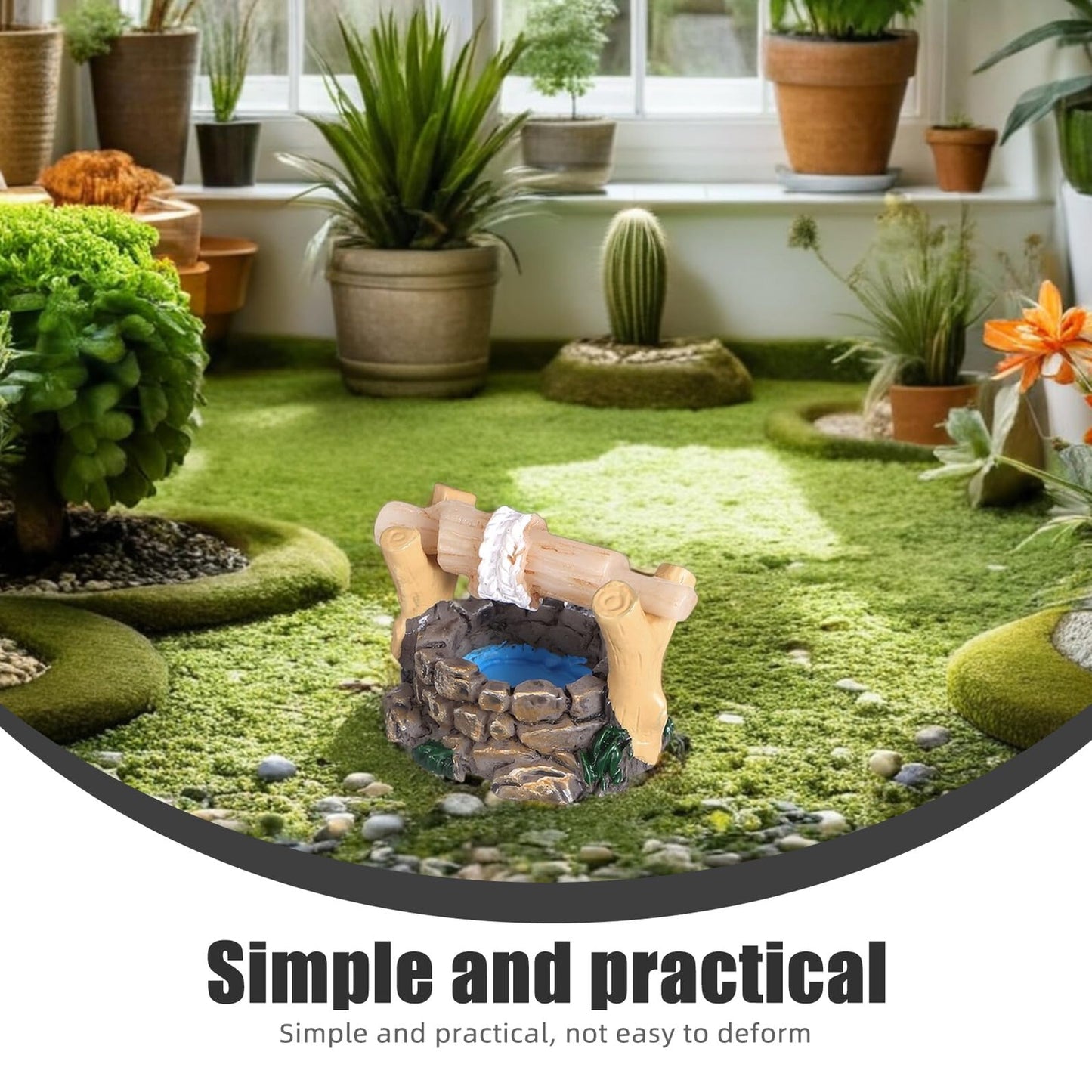 Miniature Water Well Figurine: 8Pcs Resin Fairy Garden Accessories, Tiny Water Well Micro Landscape Ornaments Kit for DIY Craft Dollhouse Decorative Accessory