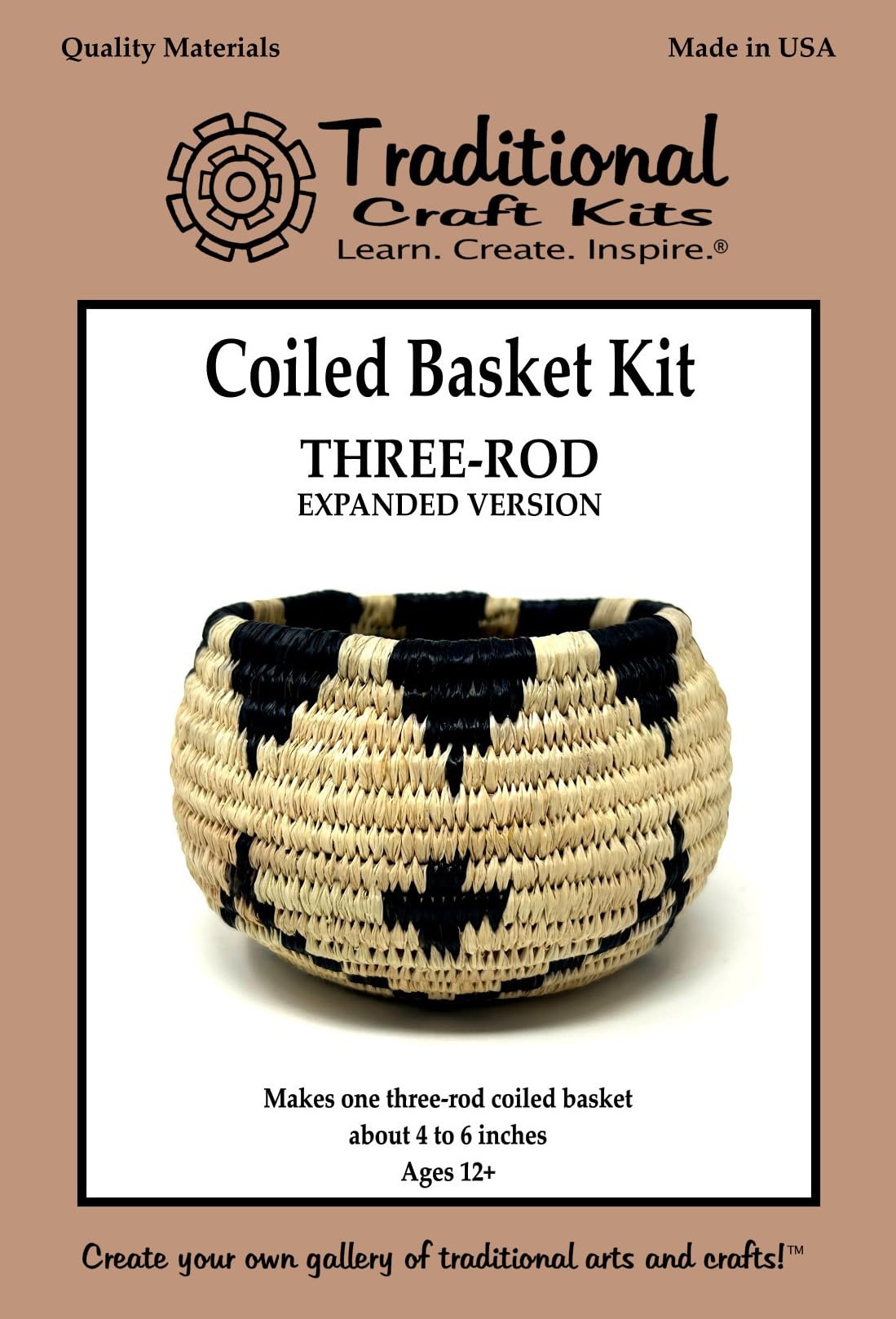 Traditional Craft Kits Coiled Basket Weaving Kit Expanded Version – Three-Rod Basketry Technique – Complete DIY Basket Making Supplies with Raffia, Fiber Rush, and Tools – Made in USA