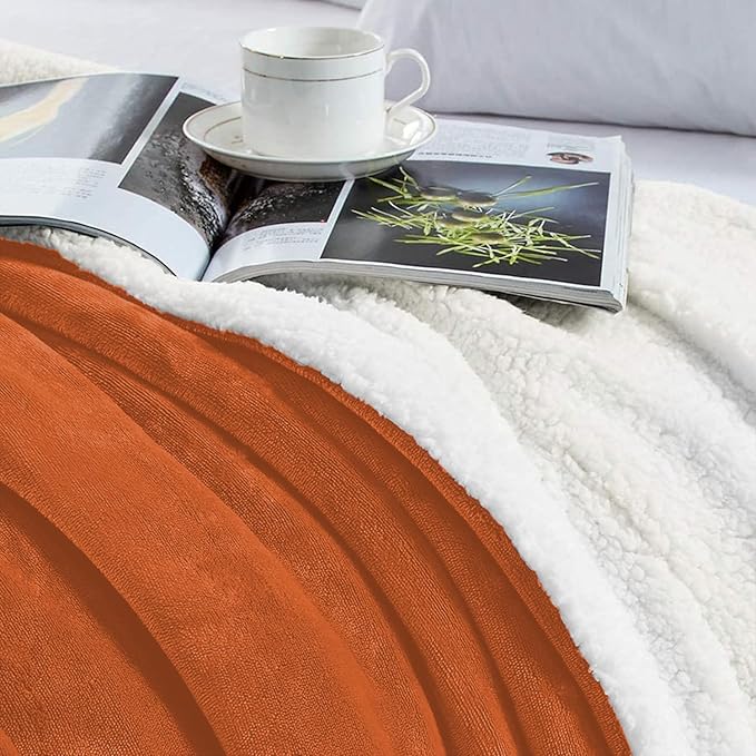 IR Imperial Rooms Sherpa Fleece Throw Blanket for Couch - Soft and Fuzzy Rust Blanket for Winter - Reversible Thick and Warm Fluffy Throw Blankets for Bed, Sofa, Camping and Travel, 50x60 Inches