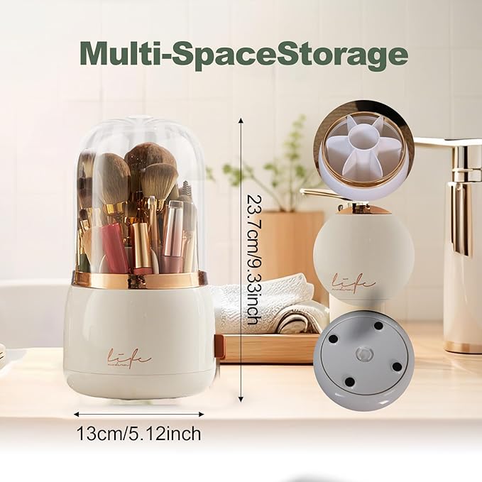 Toothbrush Holders with Cover,Dustproof 360 Rotating 7 Slots Toothpaste Holder for Bathroom Organizer Countertop,Makeup Brushes Organizer,Bathroom Accessories (White)