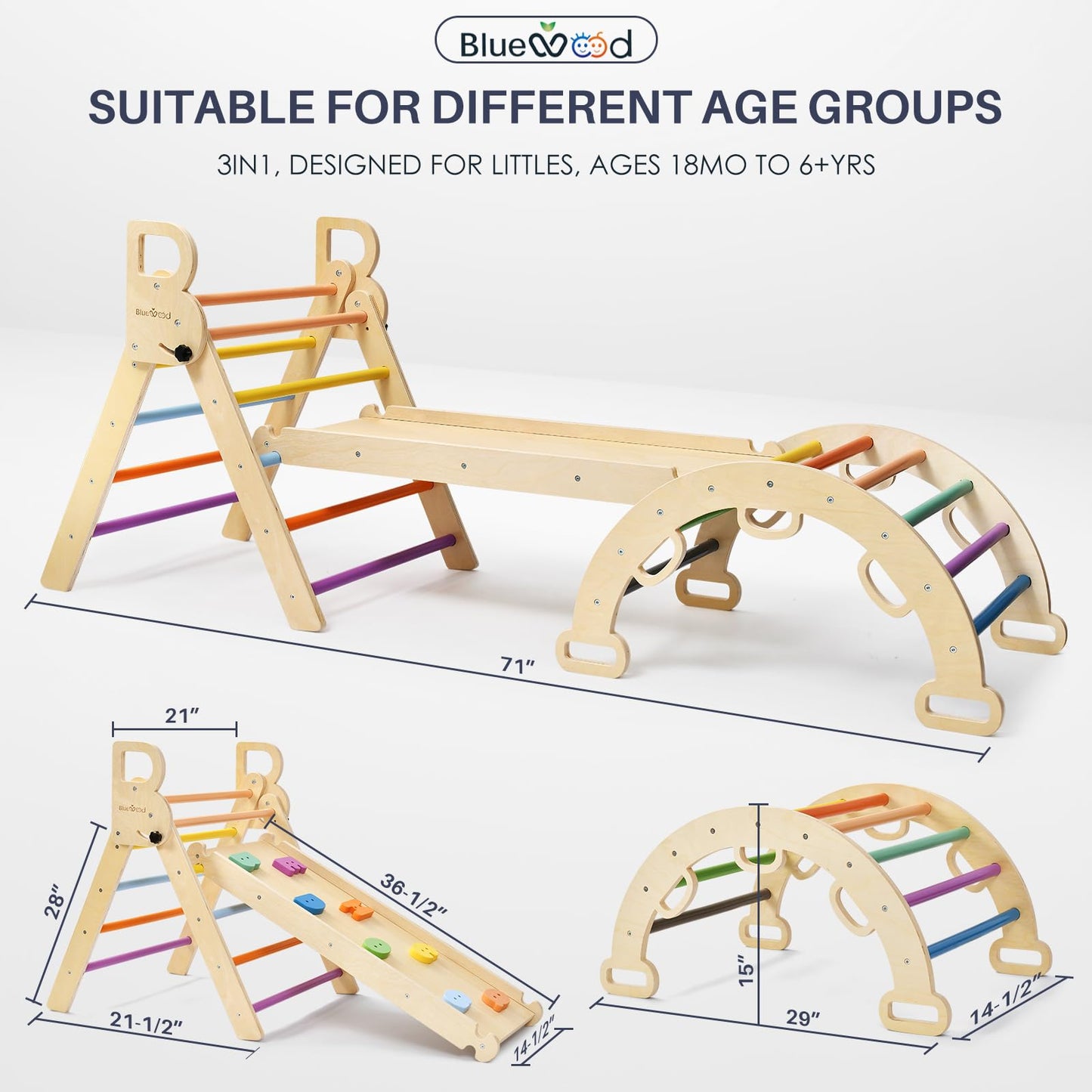 7-in-1 Foldable Wooden Toddler Climbing Toys, Foldable Wooden Playpen - Adjustable Wood Baby Play Yard with Child-Proof Lock