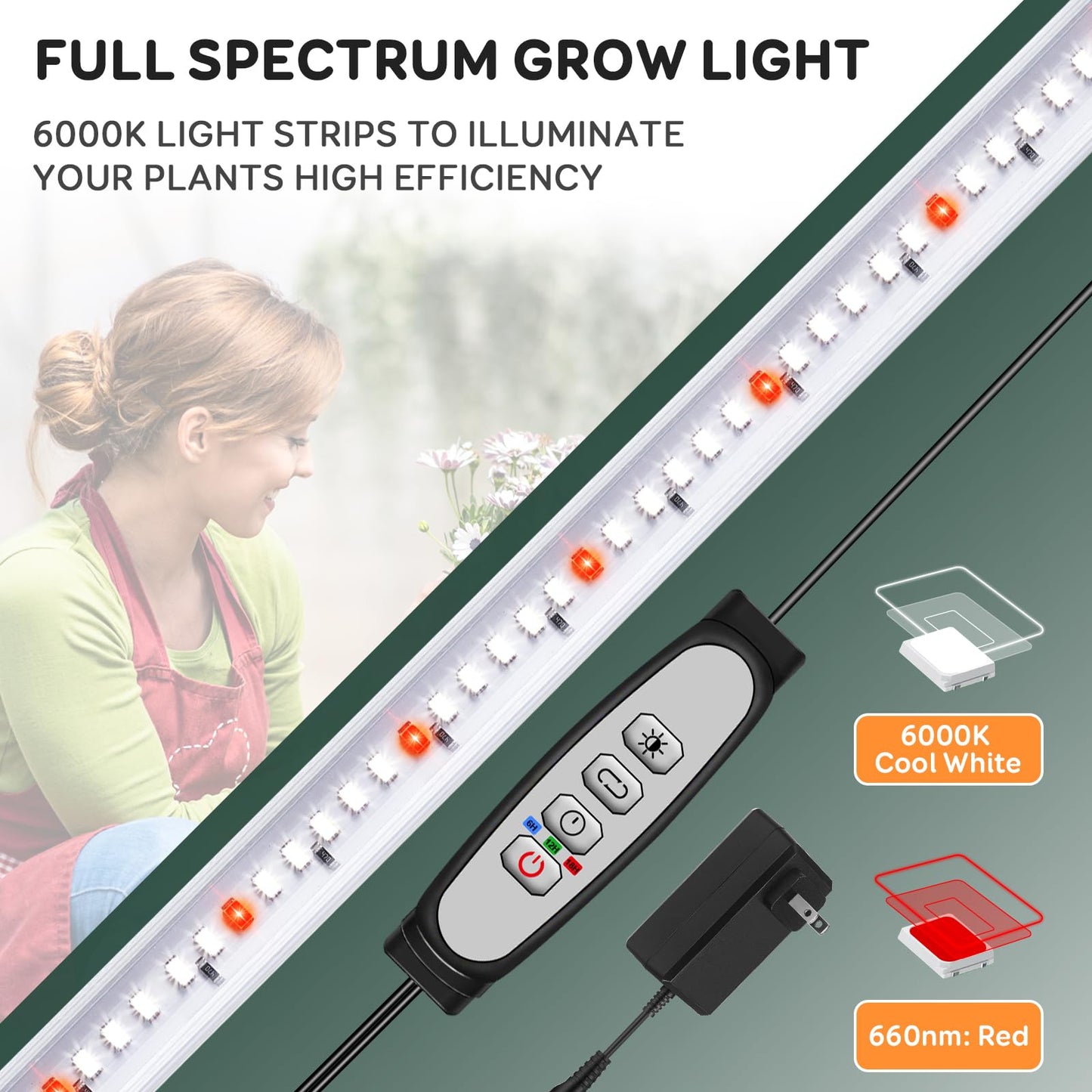 SDOVUERC 16'' 6 Bars Grow Light Strips for Indoor Plants with Auto ON/Off Timer 6/12/18H, 5 Dimmable Levels for Shelves Plant Growing(Pack 1)