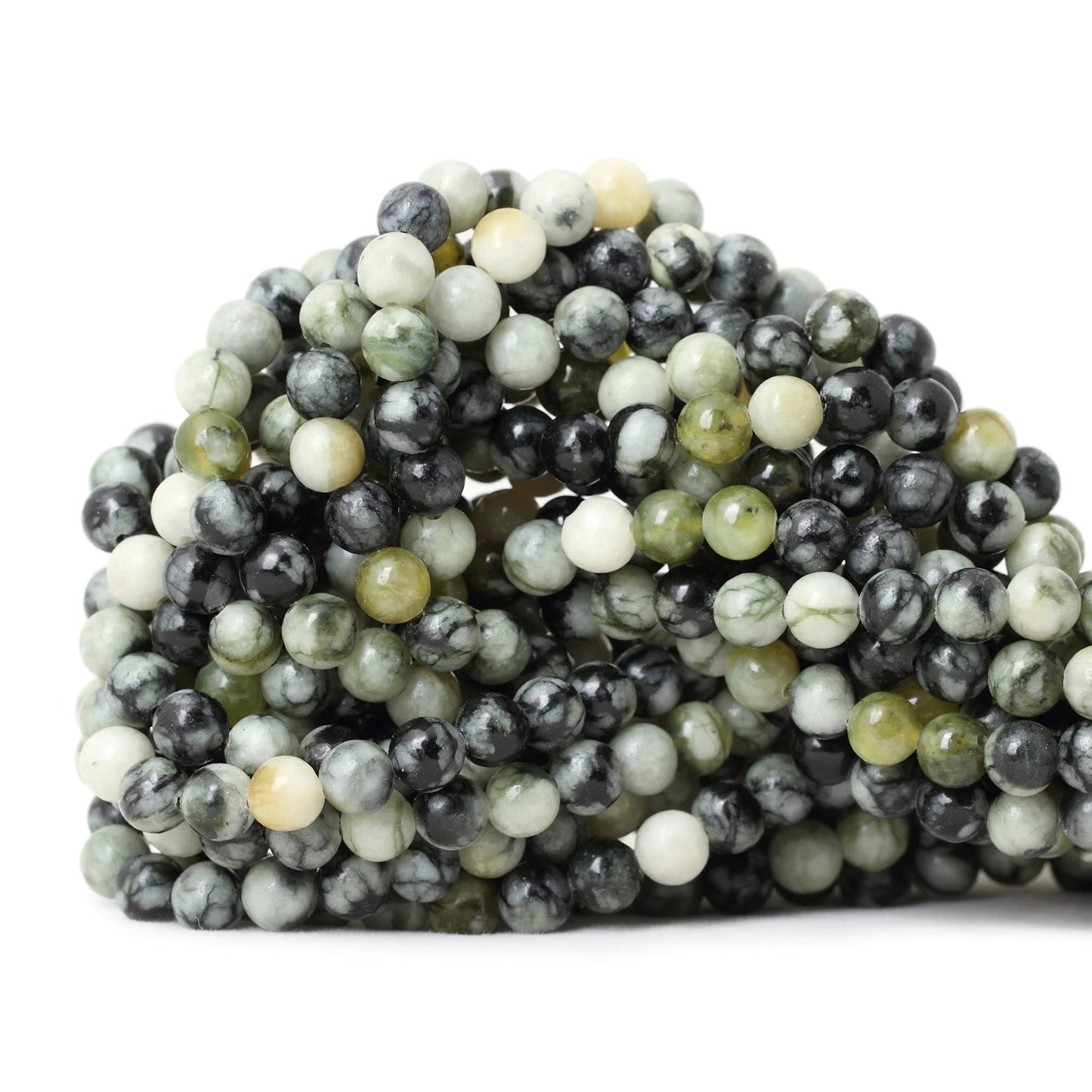 CHEAVIAN 60PCS 6mm Natural Green Vine Jasper Round Loose Beads for Jewelry Making 1 Strand 15"