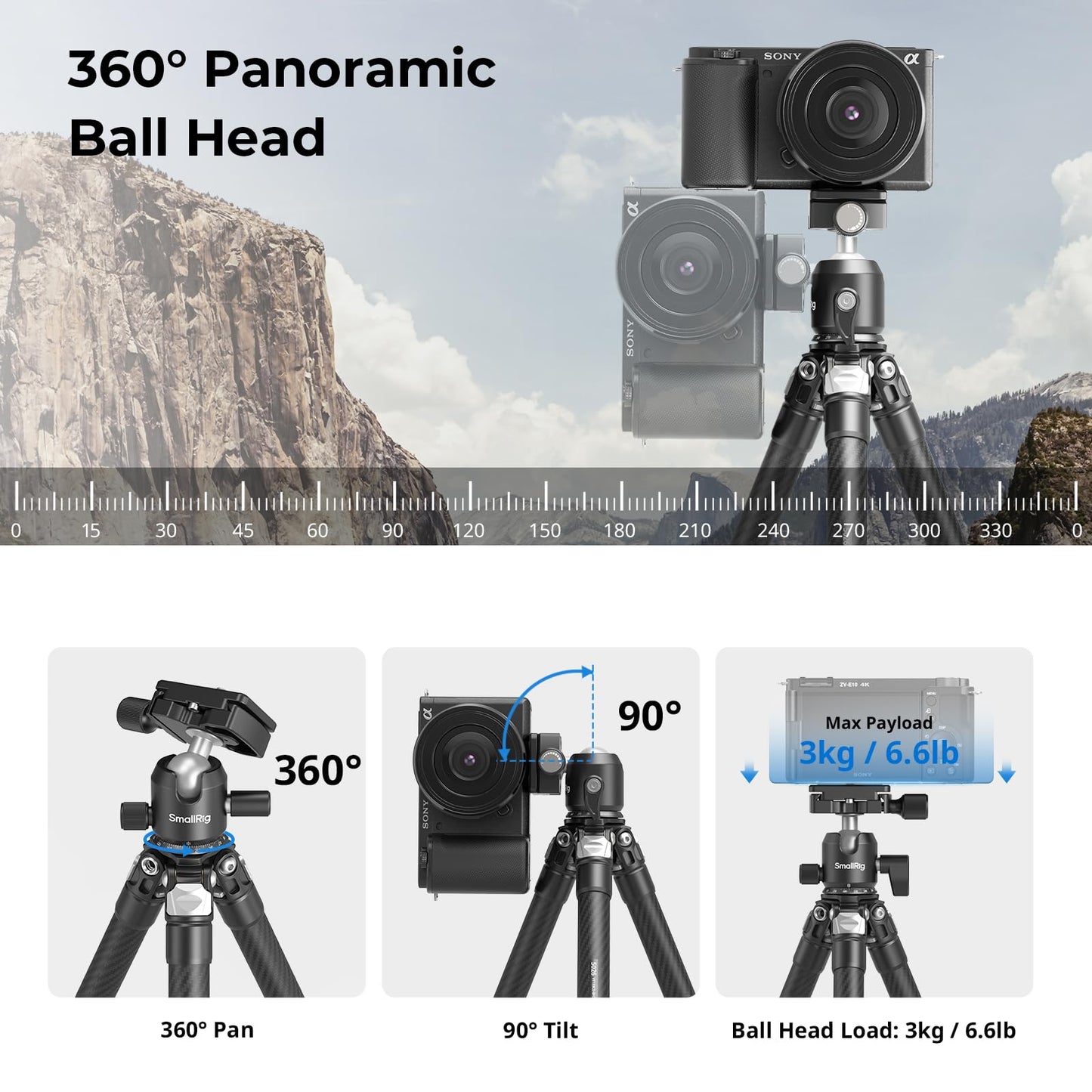 SmallRig Carbon Fiber Mini Desktop Tripod, 15.5'' / 39.5cm Compact Pocket Tabletop Tripod Kit with 360° Ball Head, Built-in QR Plate for Arca, Ball Head Capacity 3kg / 6.6lb for Cameras, DSLRs, Lenses