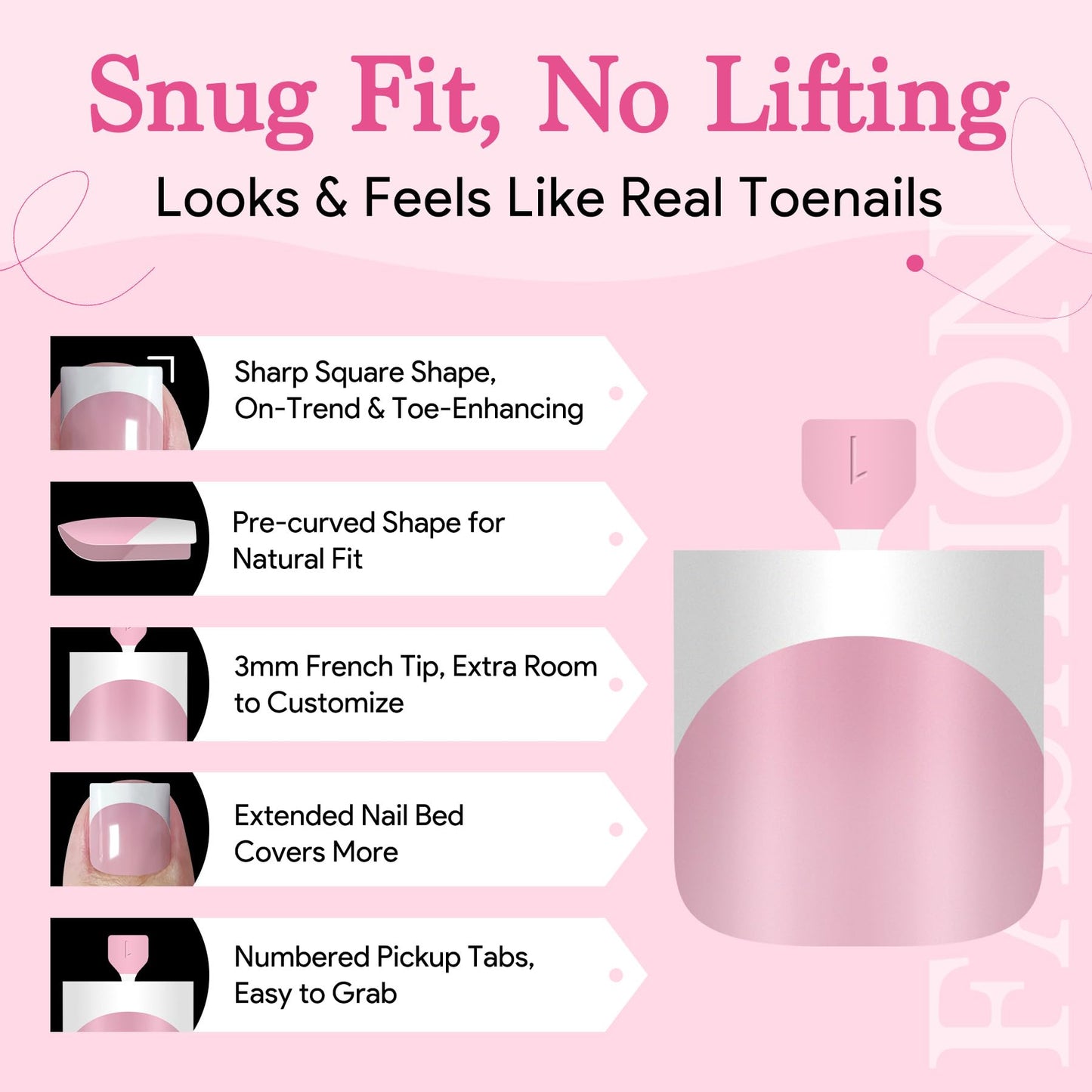 Press On Toenails for Women French Tips, Sharp Square Pre-applied Primer & Base Coat Toe Nail Press Ons Baby Pink Full Cover Fake Tips Extension 15 Sizes 270 Pcs