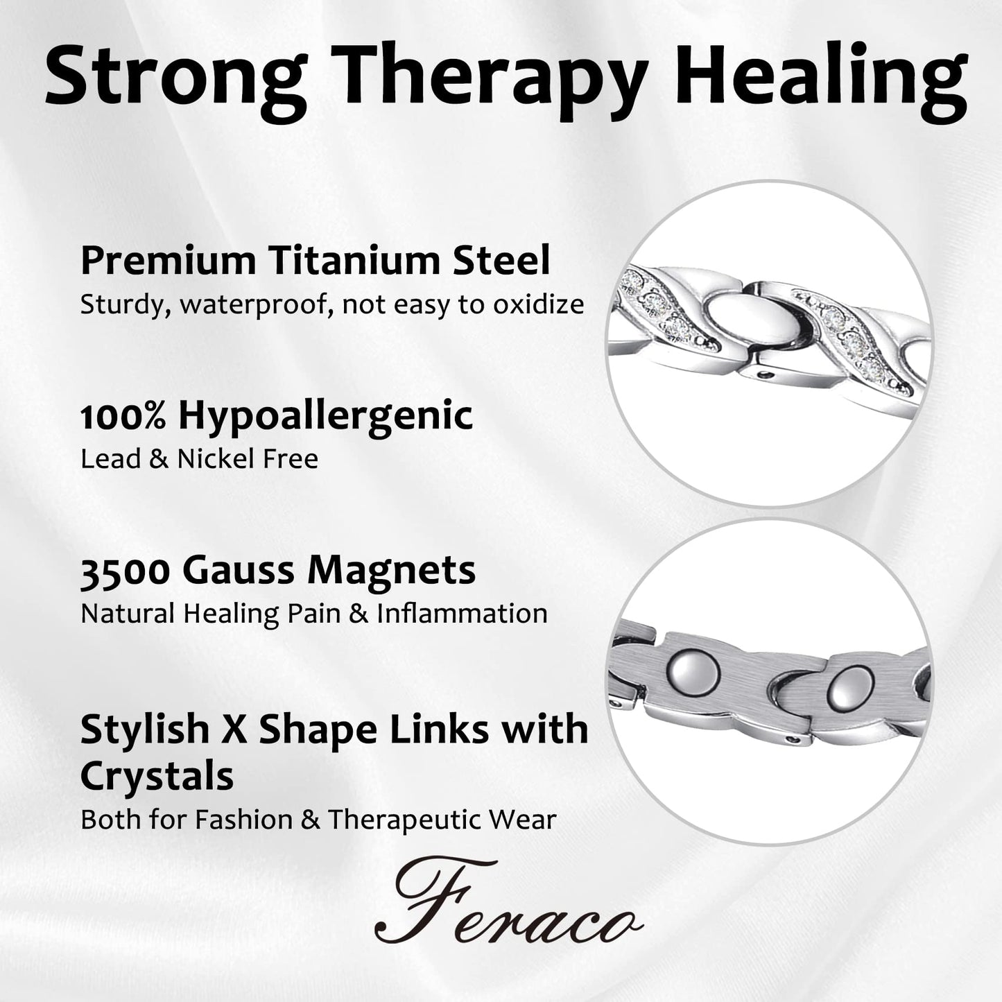 Feraco Magnetic Bracelet Ring for Women Titanium Steel Magnetic Bracelet with Magnets Sparkling Crystals