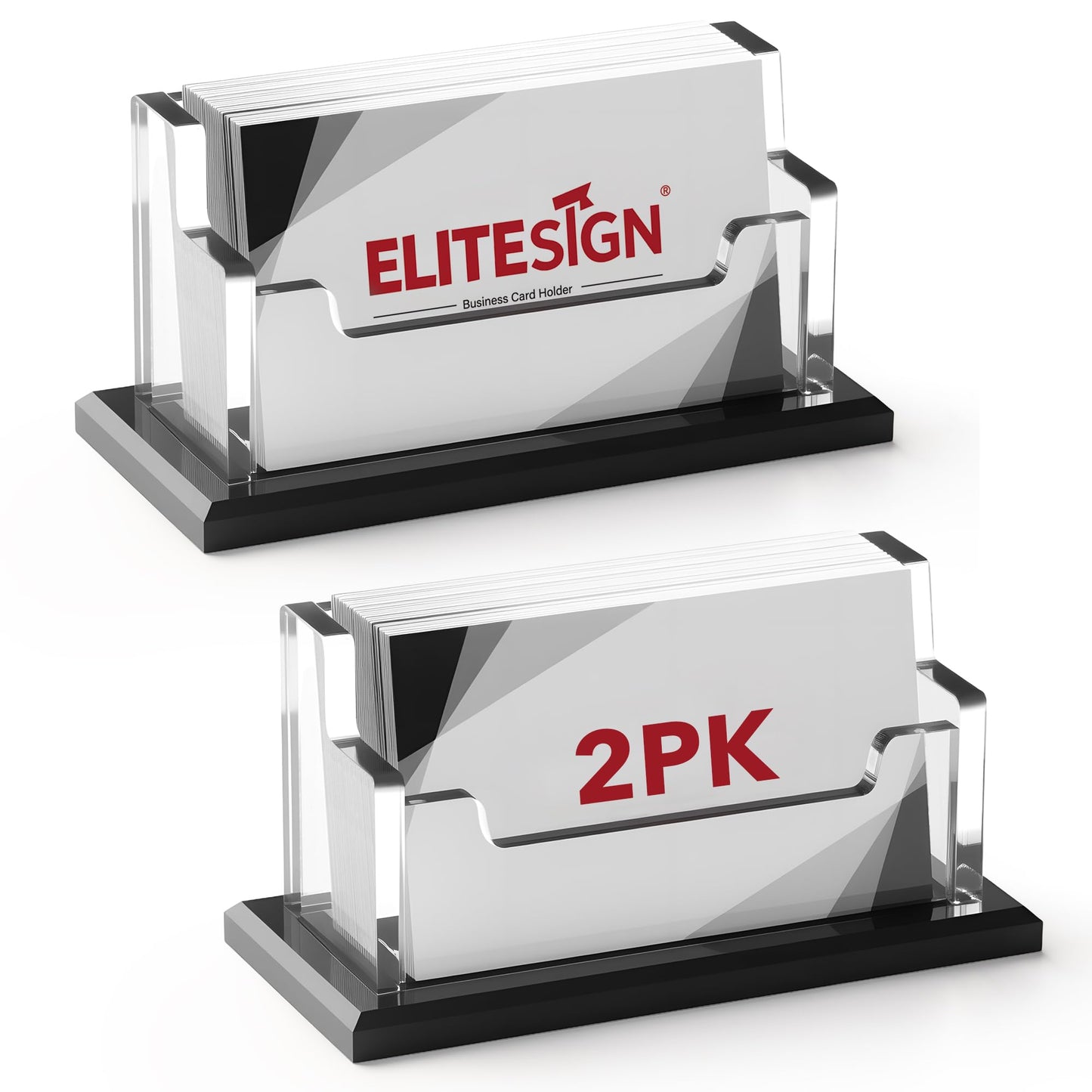 EliteSign 2 Pack Business Card Holder - Business Card Organizer with Black Base, Acrylic Name Cards Holder for Office, Reception, Vendor Booth and Trade Shows, Basic Office Supplies for Desk