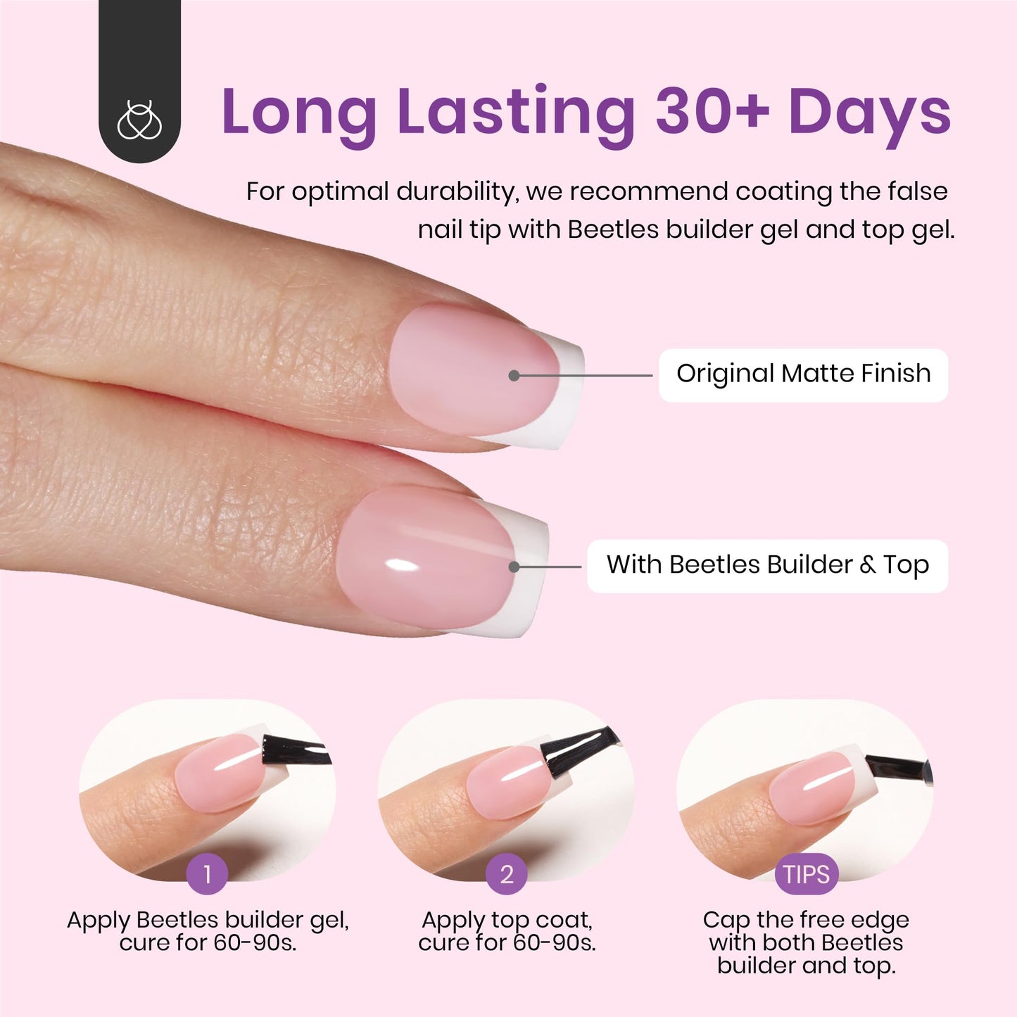 Beetles French Tip Press On Nails: 150 Pcs Pink Short Square Press On Nails with Gel Polish 25 Colors Fall Winter Gel Nail Polish Set