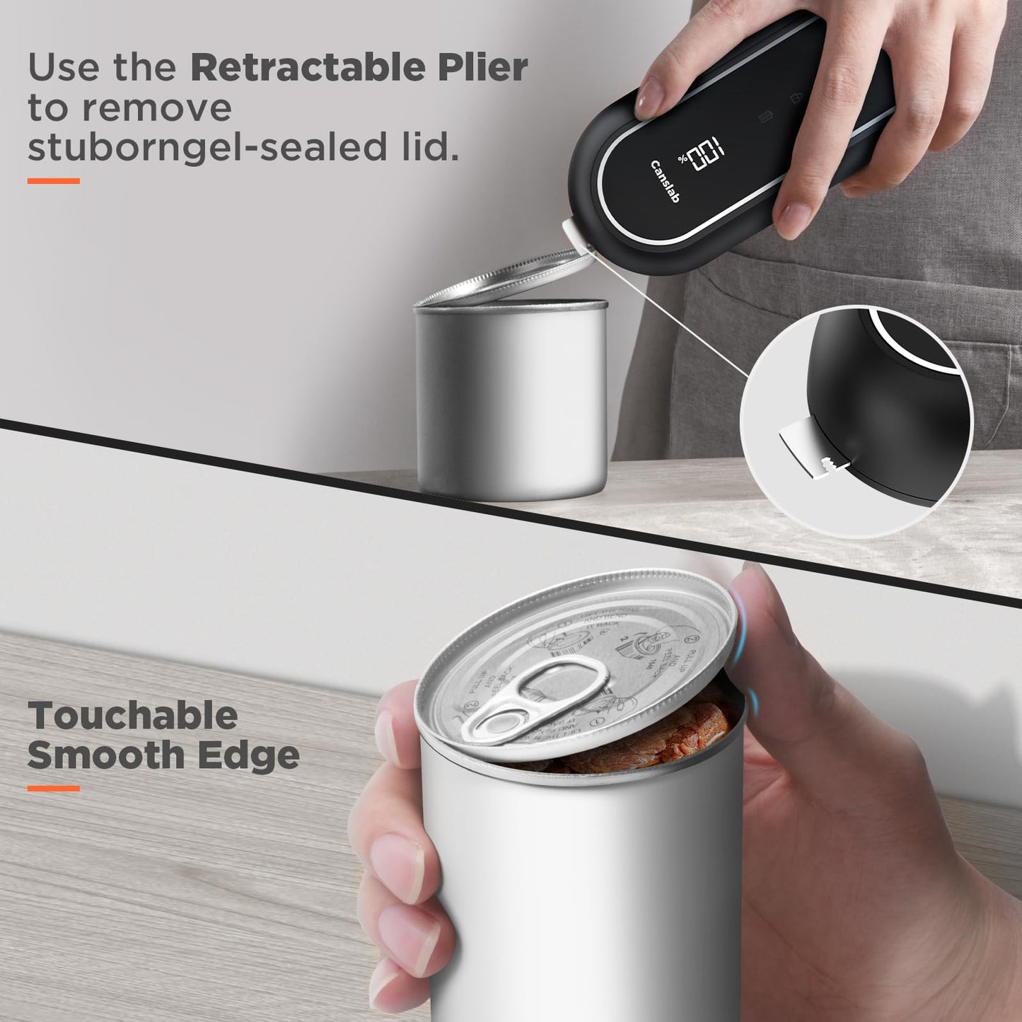 Canslab Turbo Rechargeable Can Opener - Professional Grade Blade, Auto-Stop, LED Battery Life Display, Wall-mountable, Side Cut Electric Can Opener for Smooth Edge, Hands-free Operation,USB-C Charging