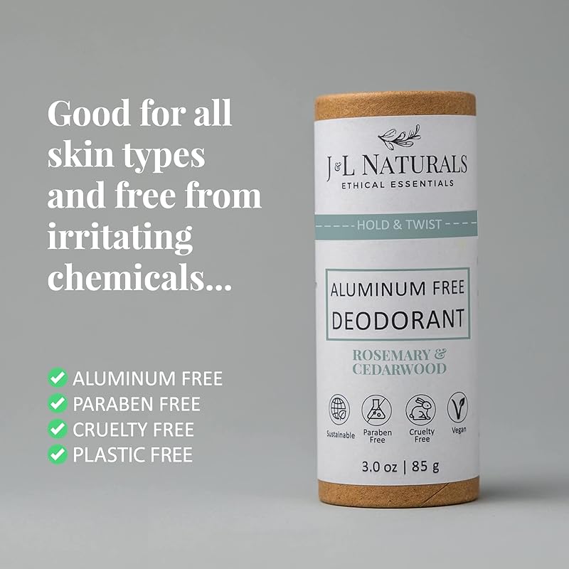 J&L Naturals Aluminum Free Deodorant for Men & Women | 100% Natural Ingredients With Coconut Oil, Shea Butter, & Essential Oils | Sustainable, Eco-Friendly (Rosemary & Cedarwood, 3.0 Oz (Single))