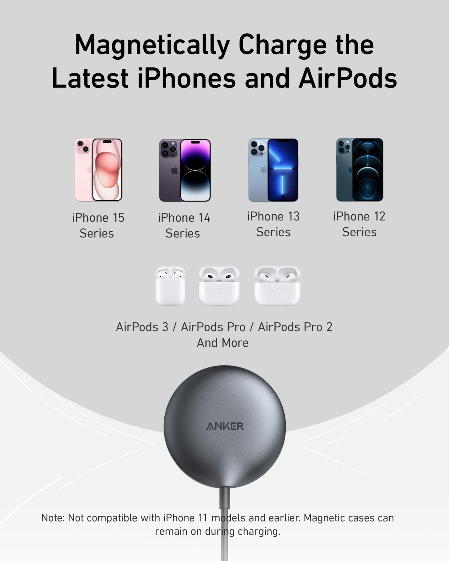 Anker MagSafe Charger Pad, MagGo iPhone 16 Wireless Charging Pad, Qi2 Certified 15W Wireless Charger, Compatible with iPhone 16/16 Plus/16 Pro/16 Pro Max/15/14/13/12 Series (Black, with Adapter)