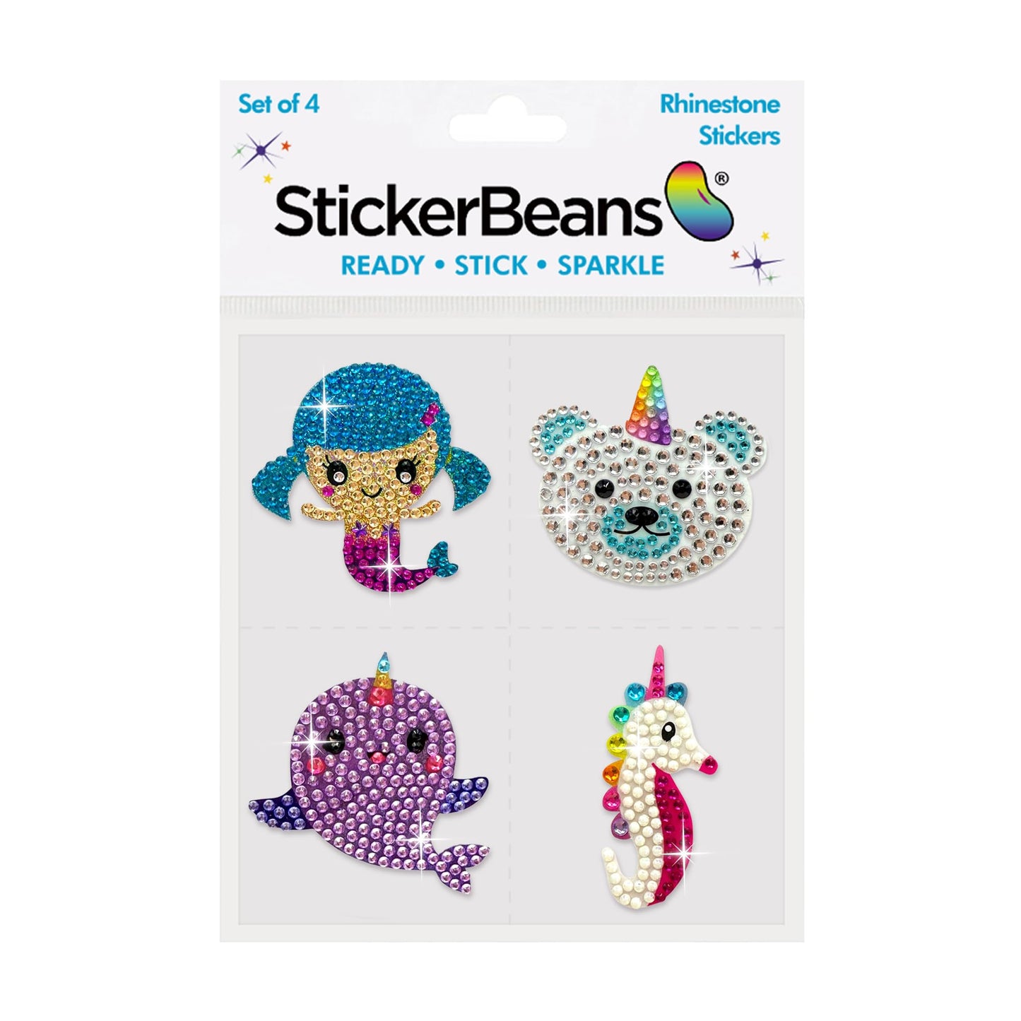 StickerBeans® Rhinestone Stickers - Whimsical Sticker Pack, 2” x 2” Each, Unique Sparkly Cut-to-Shape for Collecting, Trading, Decorating Laptops, Phone Cases, Scrapbooks