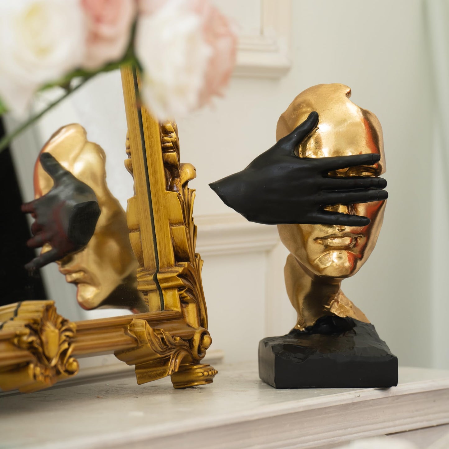 EPTUEGA Thinker Statue-Silence is Gold-Abstract Art Figurine Decor - No Hear No See No Speak Modern Home Resin Sculptures Decorative Objects Decor for Home Office Bookshelf Desktop(12" H)