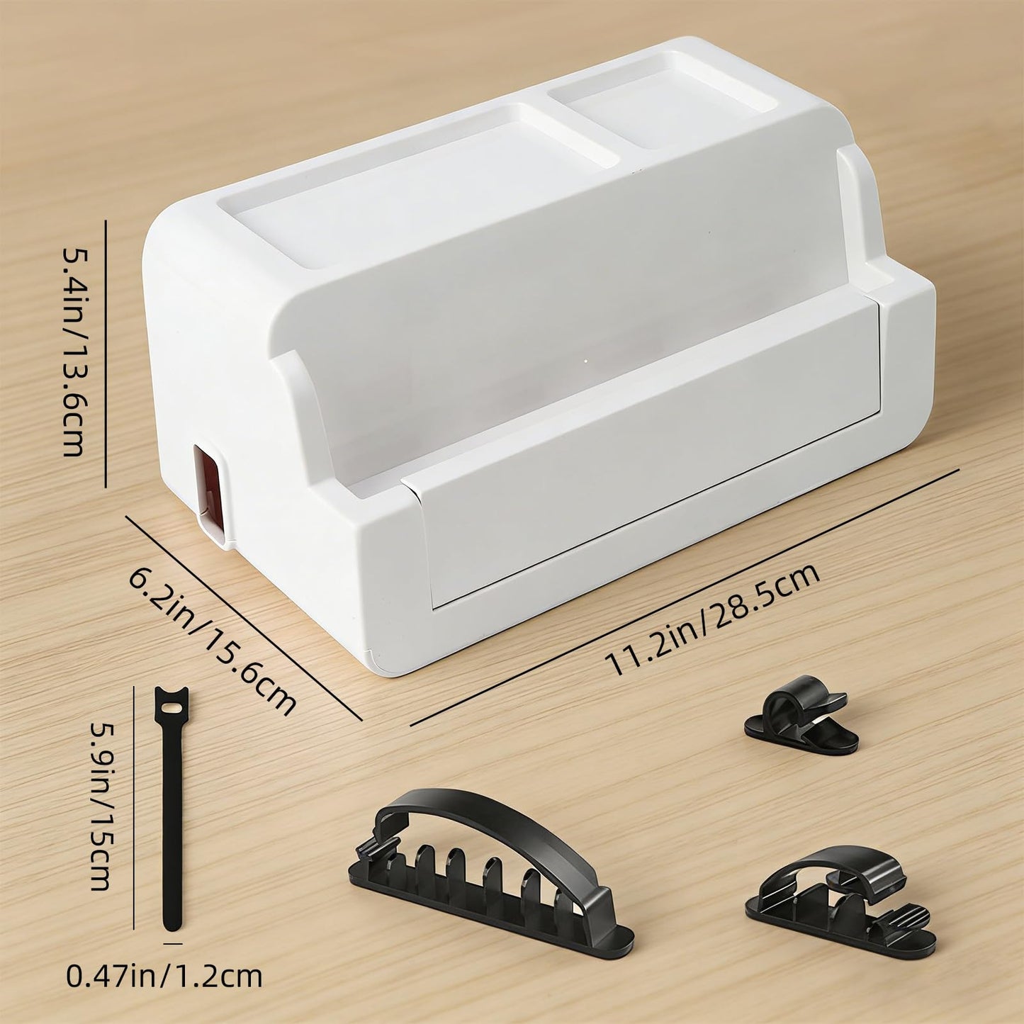 LZLOOK 2 Pack Cable Management Box for Home, Office & Desk, Cord Organizer Box for Computer, TV Wires Hub, Pet Friendly Cord Hider Box, Safe ABS Material (White)