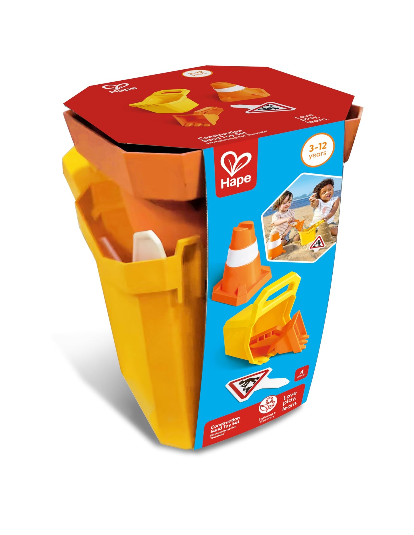 Hape Construction Sand Toy Set | Toy Set with Bucket, Shovel, Cone and Sign, for Children Ages 3+ Years