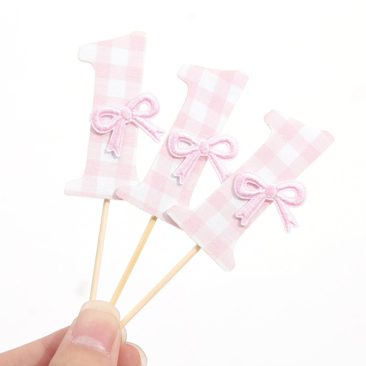 12Pcs Bow 1st Birthday Cupcake Toppers - Sweet One Birthday Decorations,First Wedding Anniversary Bowknot Cupcake Toppers,Pink Bow Cake Smash Photo Props,Coquette Party Table Centerpieces