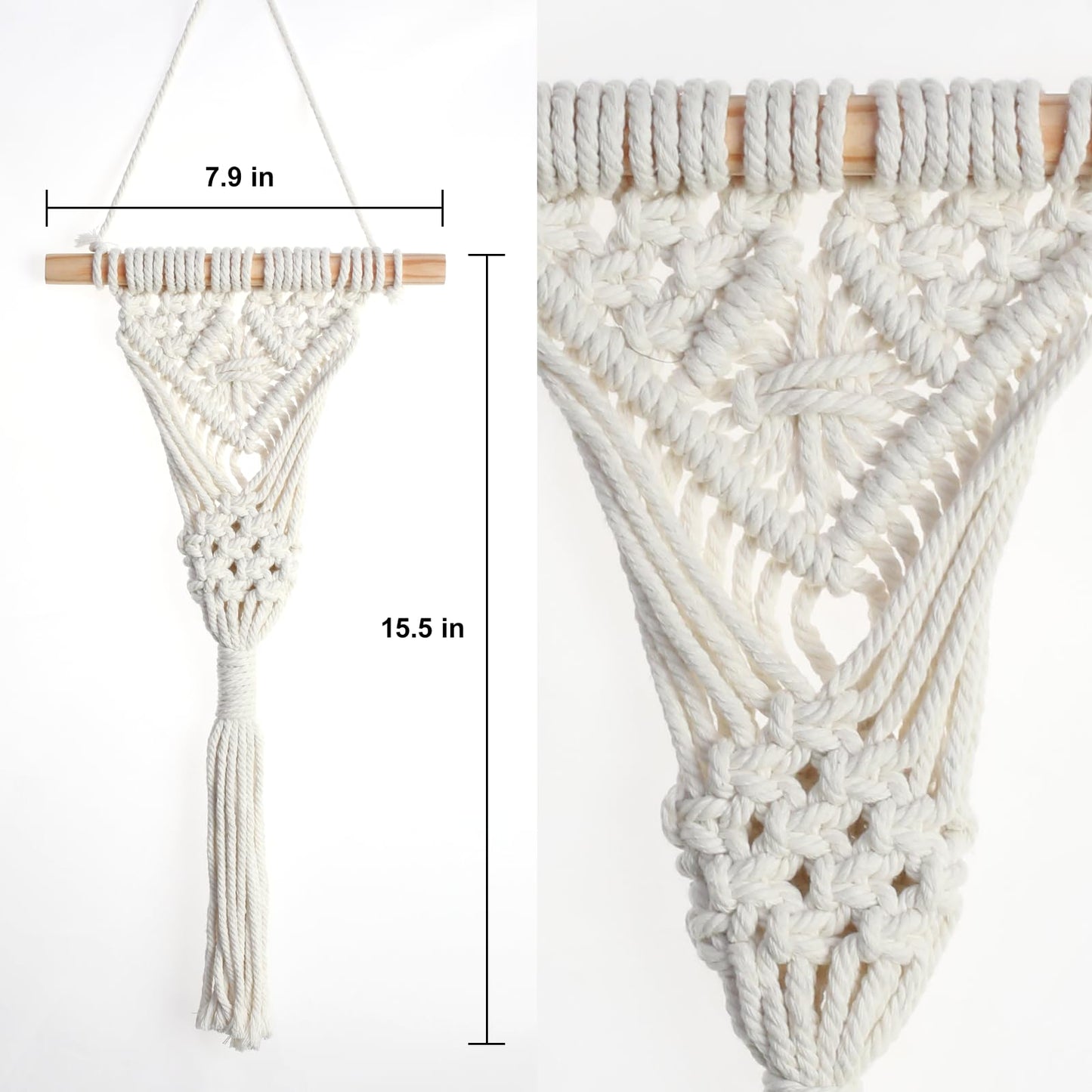 UBOSU Macrame Wall Hanging with Artificial Succulent Plants, White Cotton Rope, Wooden Dowel, Boho Wall Decor (Succulent 1pcs)