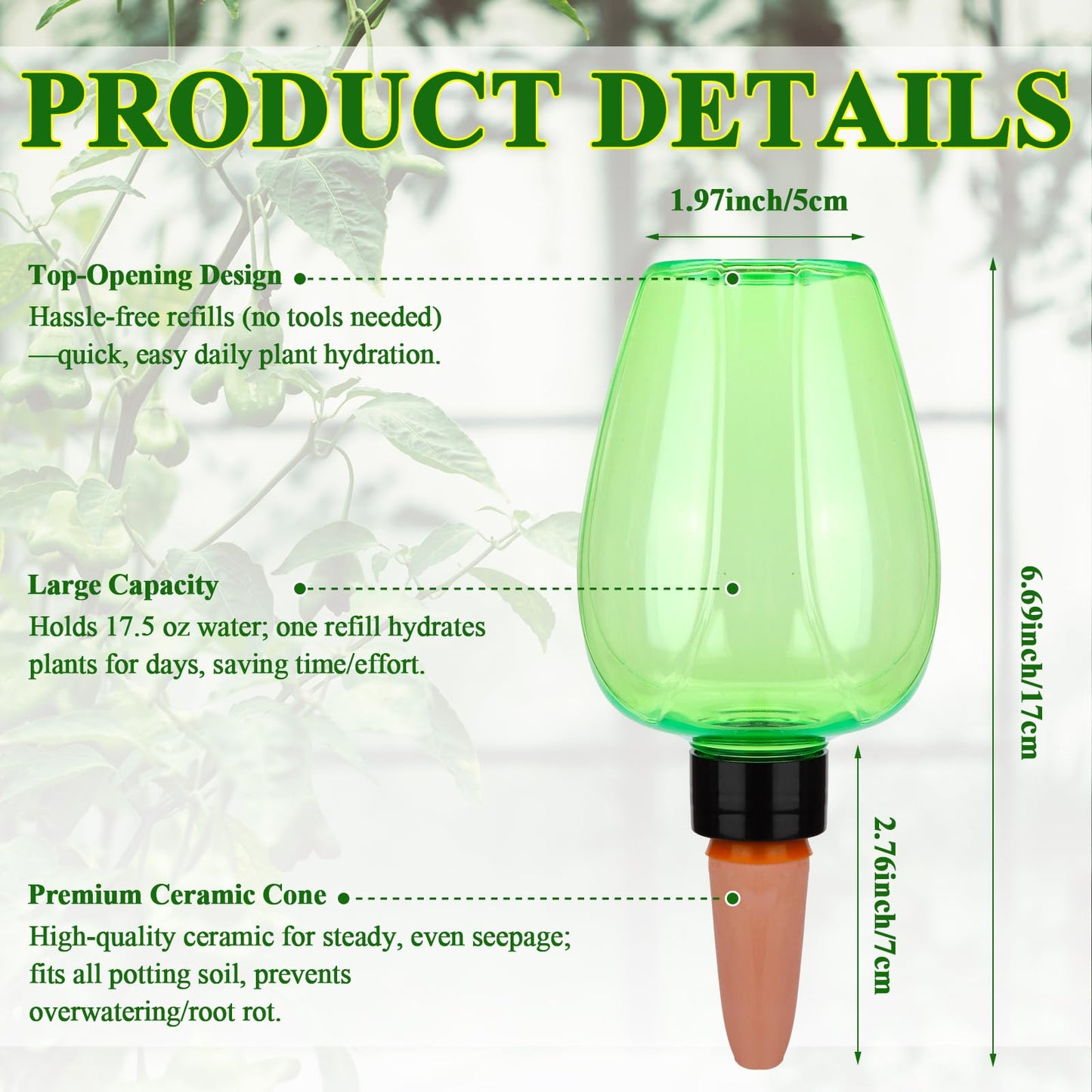 6Pcs 16.9 oz Large Plant Self Watering Globes Top Fill Plastic Water Bulbs Slow Release Terracotta Self Watering Planter Insert Watering Devices System Water Spikes Stakes for Indoor Outdoor Plant