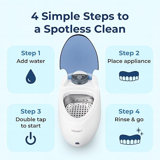 Ultrasonic Denture & Retainer Cleaner – 42 kHz Deep Clean, 200 ml Tank, 5-Min Timer – for Dentures, Aligners, Night Guards, Mouth Guards – Compact Non-Removable Tank Design – iSonic F3900