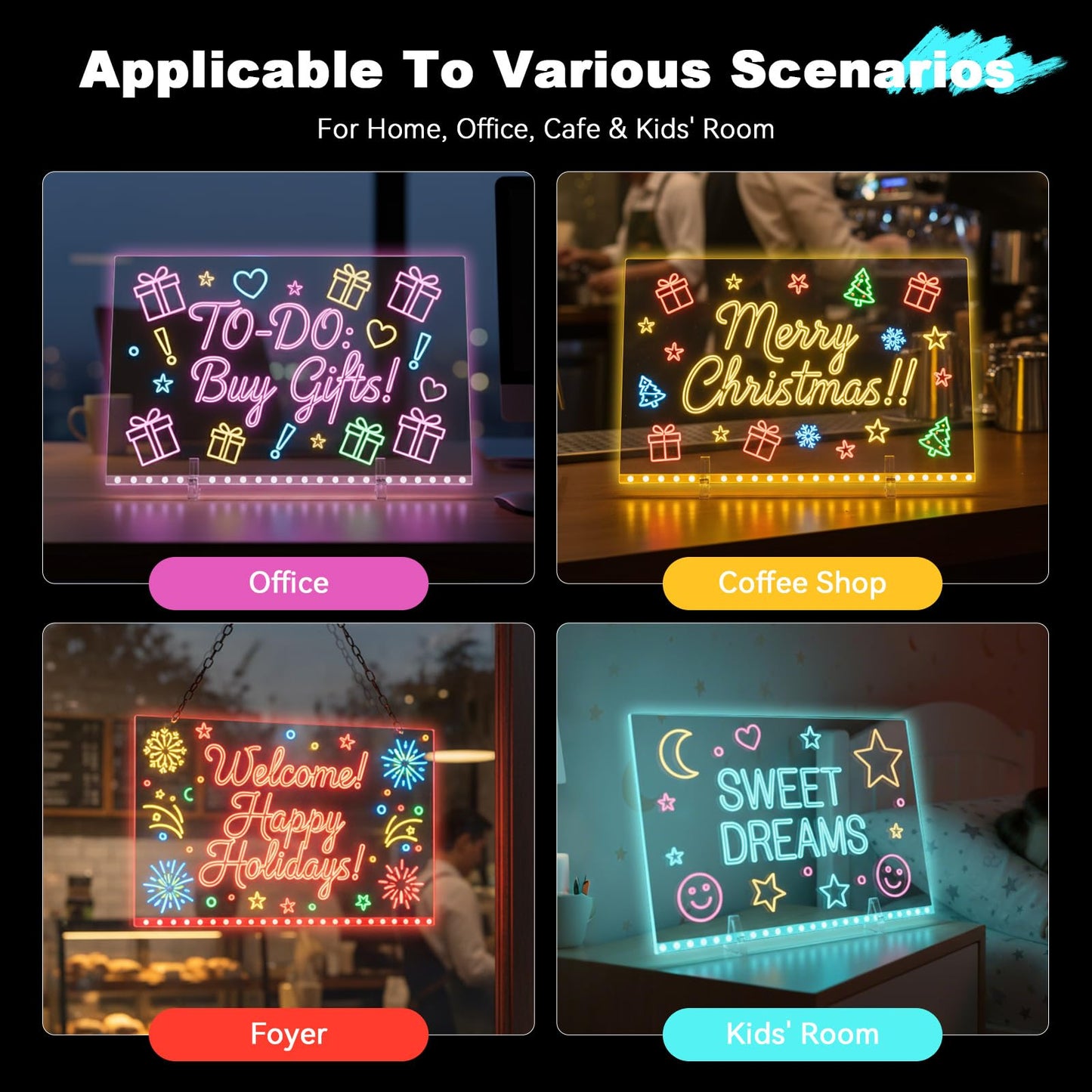 LED Drawing Board for Kids with 7 Colors - 16" Neon Light Up Glow Note Message Board Toys Includes Adapter, Christmas Bithday Gifts for Girls Ages 5-12
