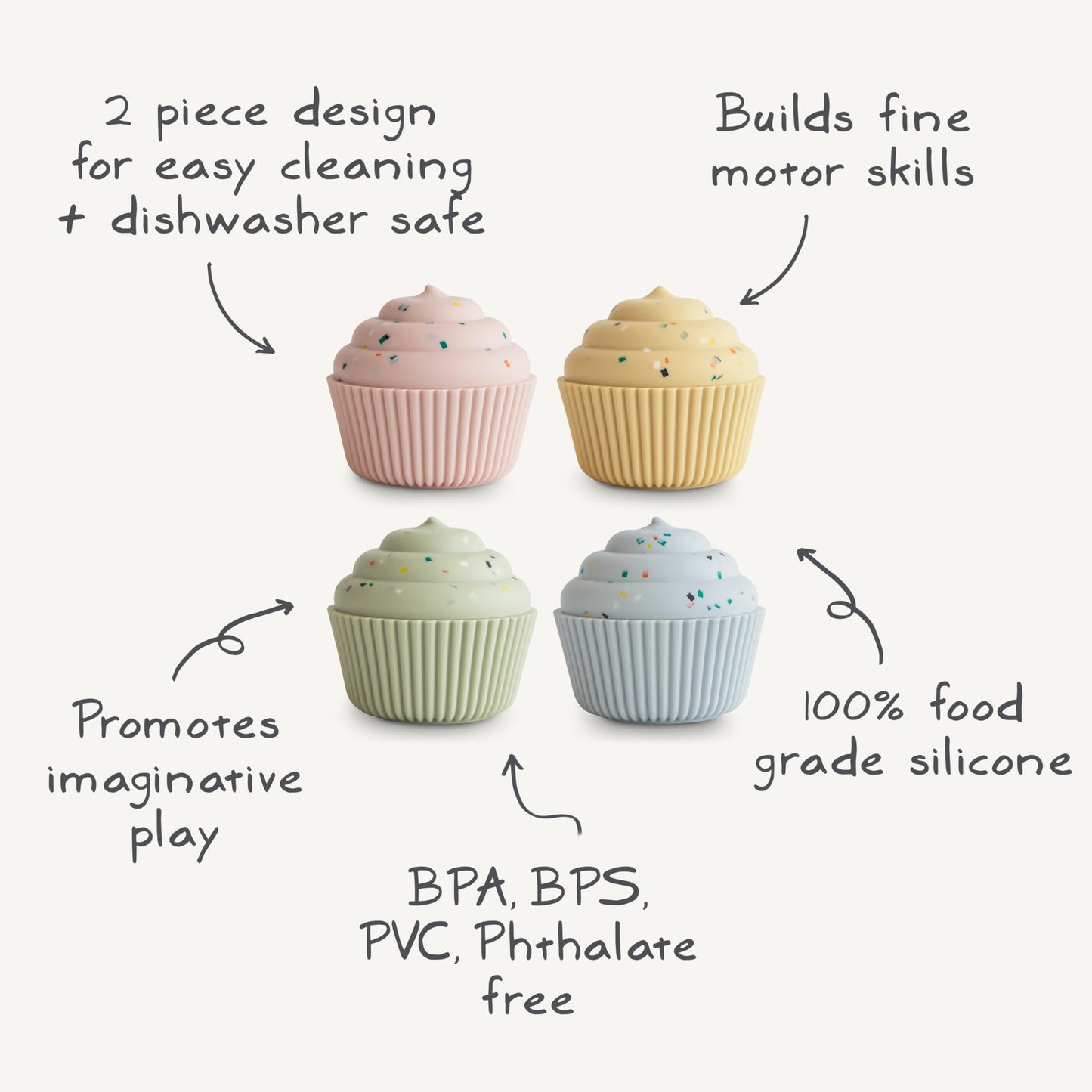 mushie Silicone Mix and Match Cupcake Toy 4 Pack | Mold Free