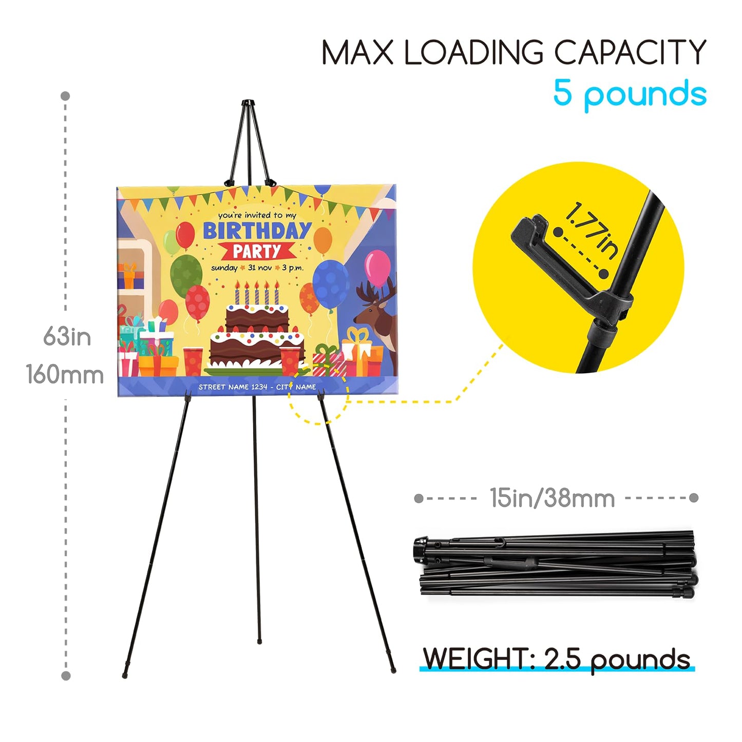 MEEDEN 6Pcs Easel Stand for Sign: 63" Art Metal Easels for Display with Bag - Portable Foldable Instant Tripod Easel Sign Stand for Wedding, Painting Canvas, Presentations, Posters