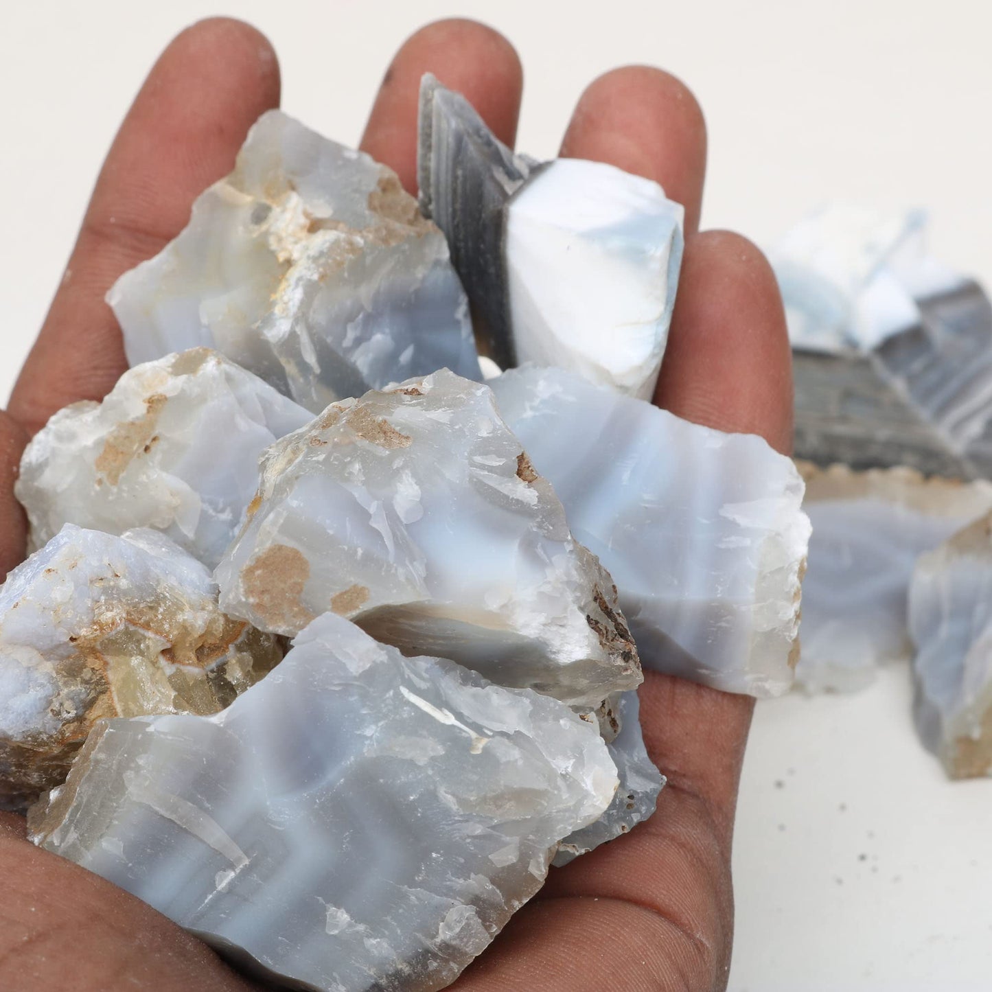 REAL-GEMS Natural Raw Healing Crystals Rough Stones for Tumbling, Cabbing, Polishing, Wire Wrapping, Wicca & Reiki Crystal Healing, Mix Gemstones,7 Chakra (Blue Lace Agate)
