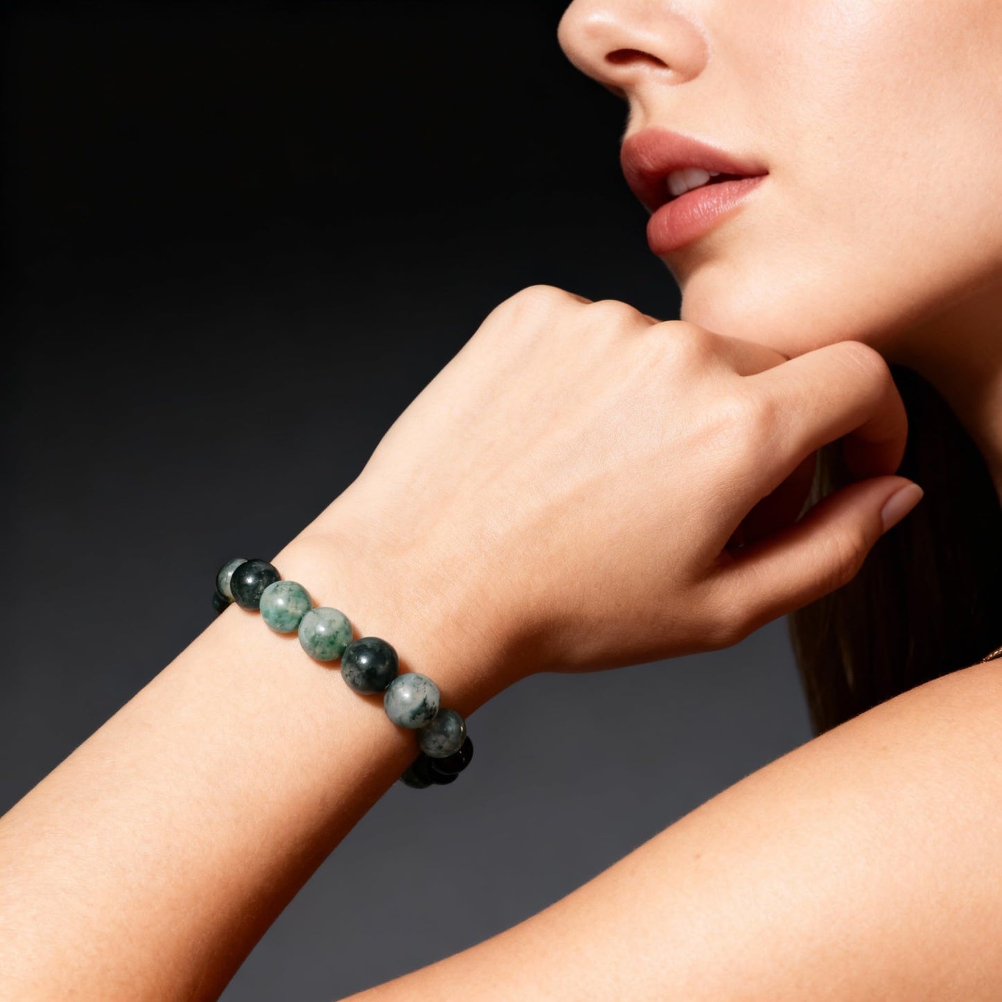 The Vida Handmade AAA+ Quality Crystal Stretch Elastic Bracelet - Nature Gemstone - Jewelry Gift - Holiday Gift - For Women & Men (Moss Agate)