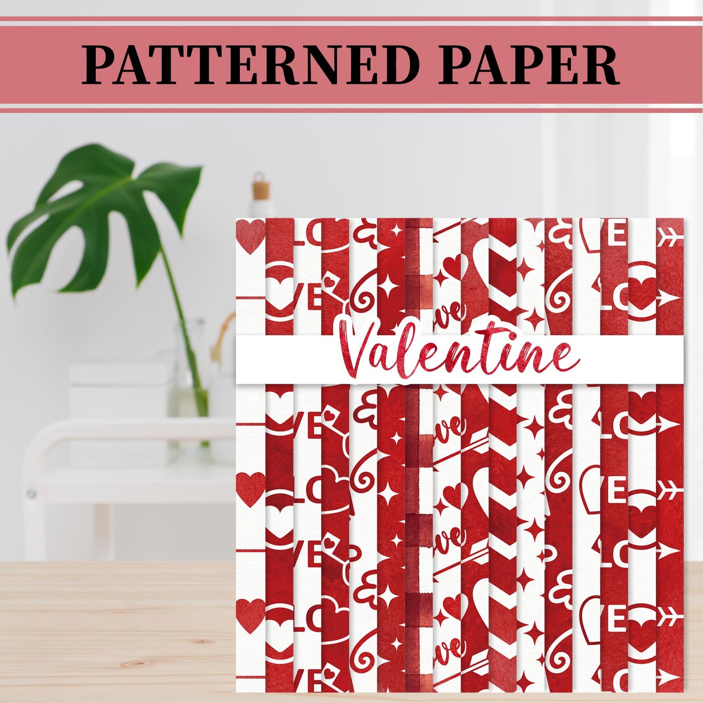JarThenaAMCS 32 Sheets Valentine Pattern Paper Red White Love Heart Arrow Scrapbook Specialty Paper Double Sided Decorative Art Paper for DIY Crafts Supplies, 6 x 6 Inch